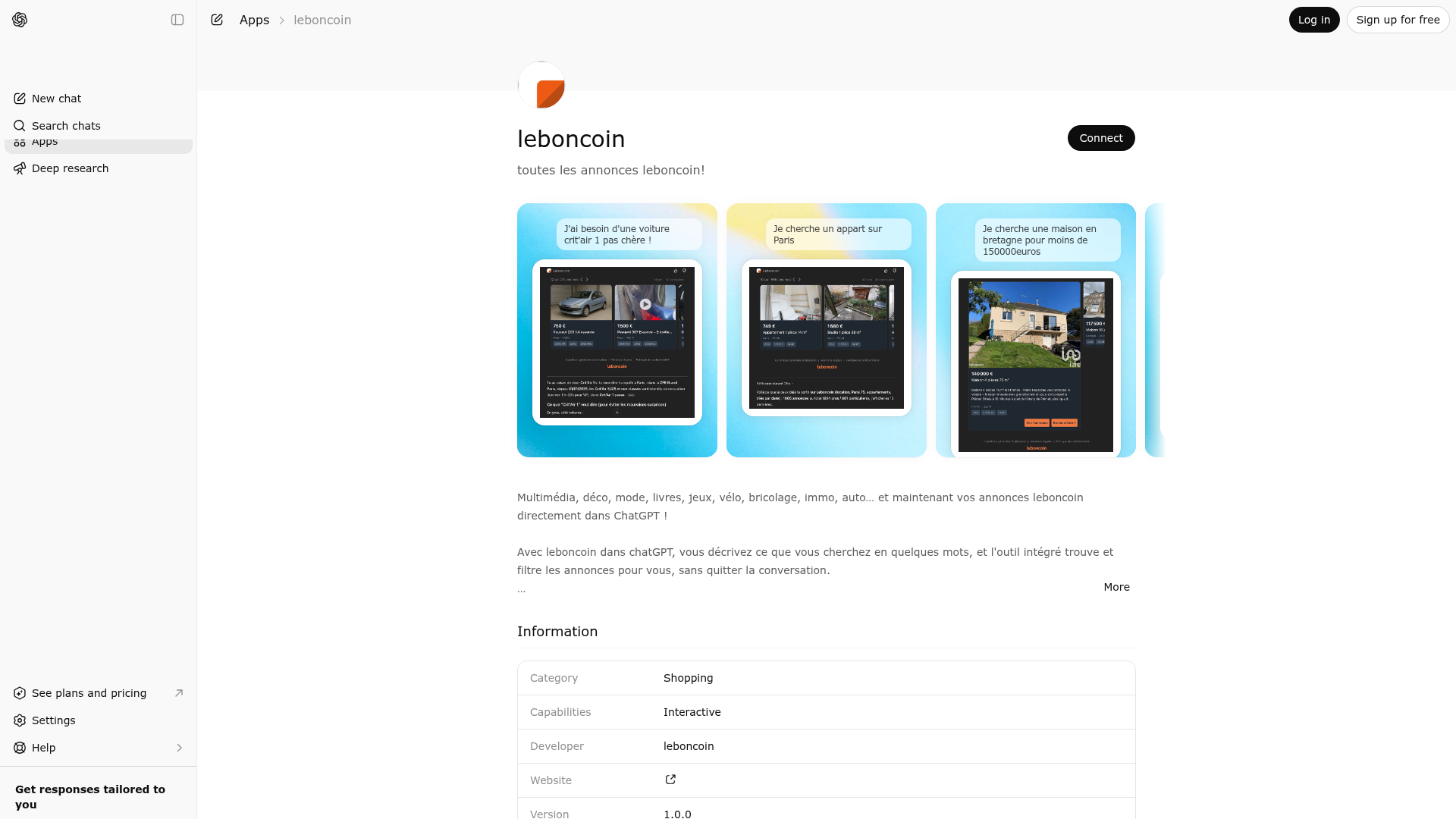 Screenshot of leboncoin website