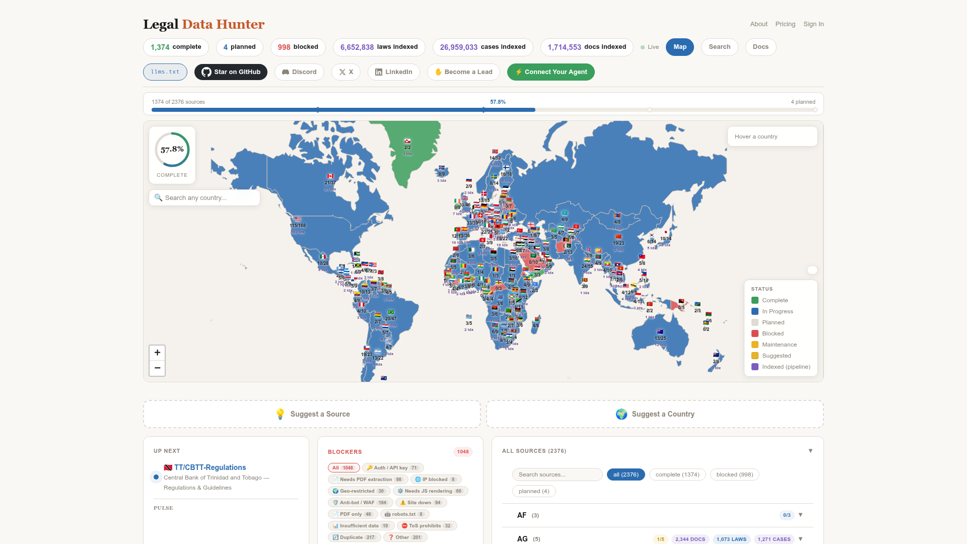 Screenshot of Legal Data Hunter website