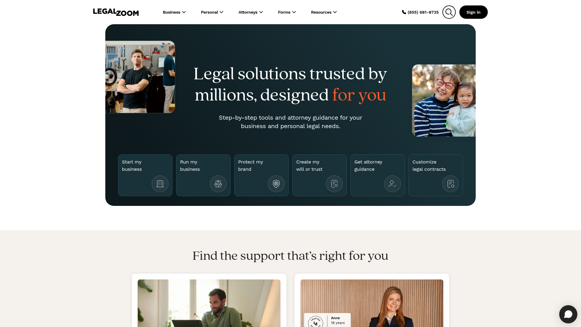 Screenshot of LegalZoom website