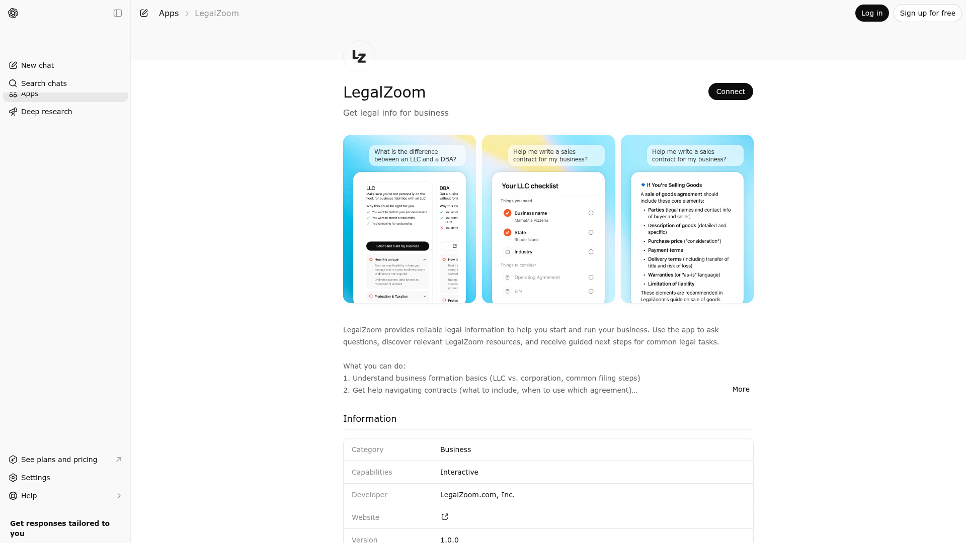 Screenshot of LegalZoom website