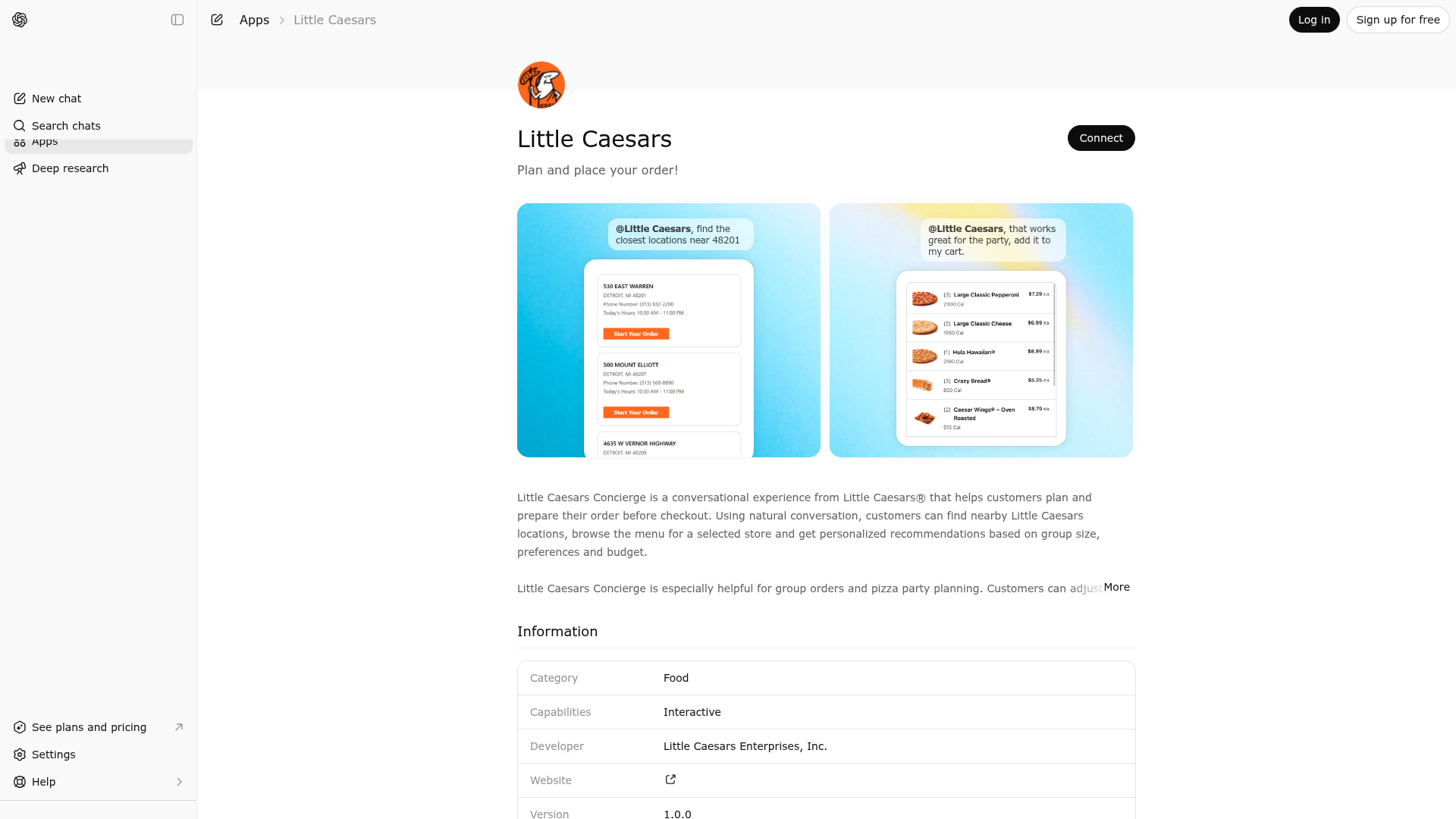 Screenshot of Little Caesars website