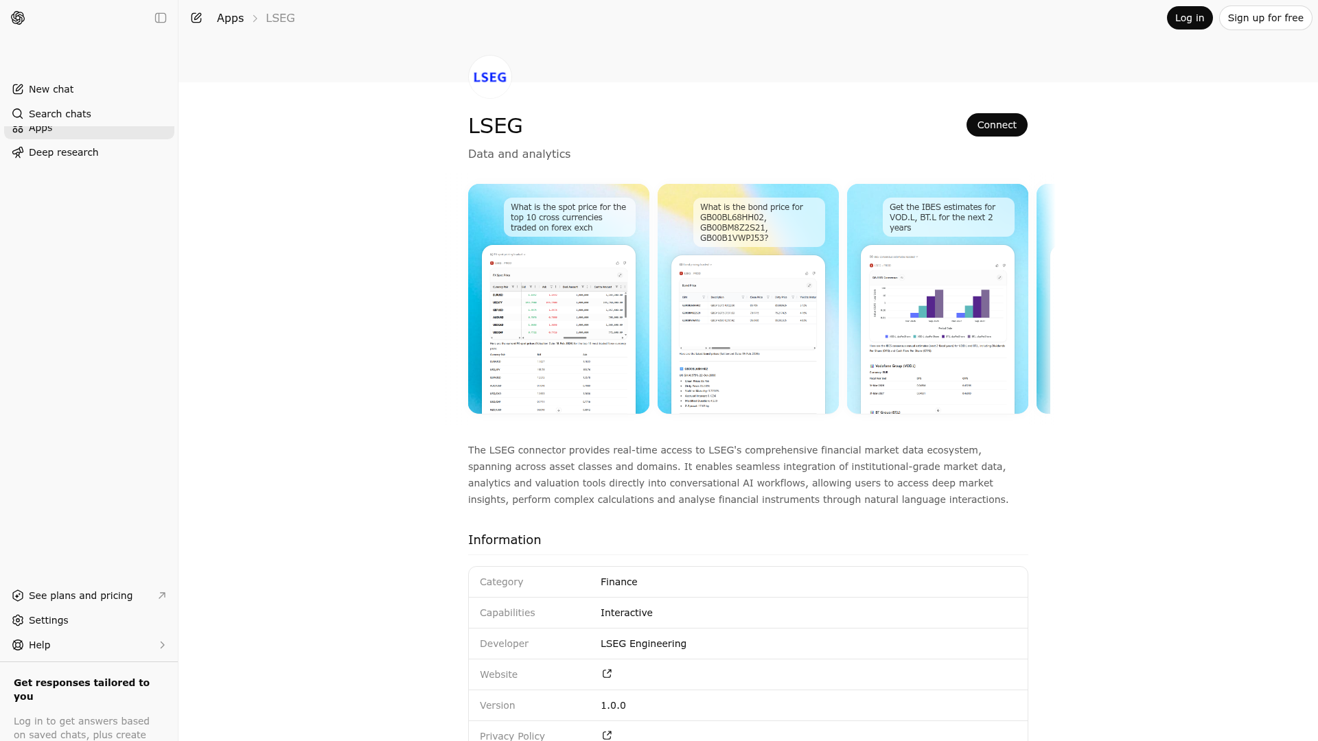 Screenshot of LSEG  website