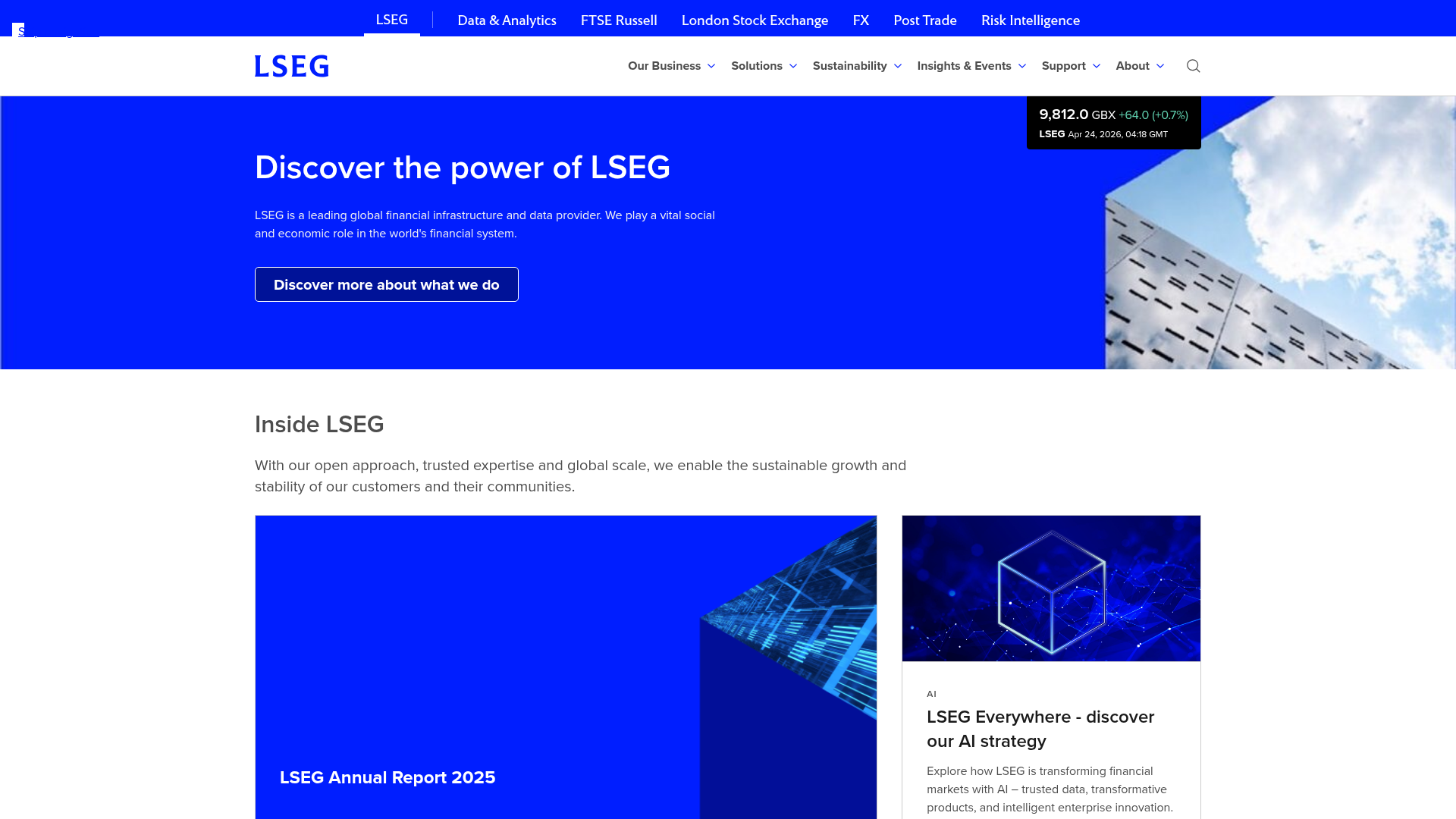 Screenshot of LSEG website
