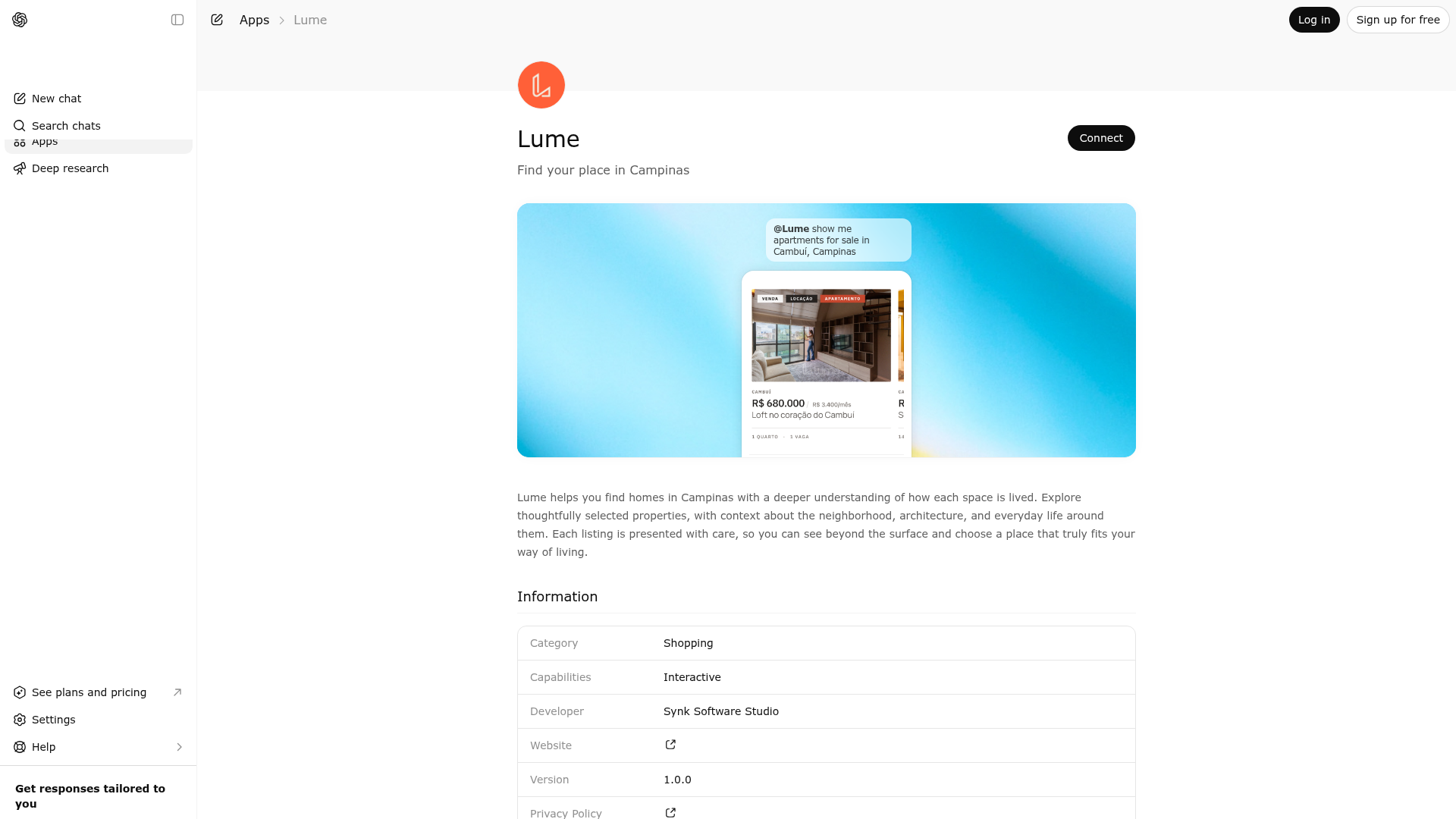 Screenshot of Lume website