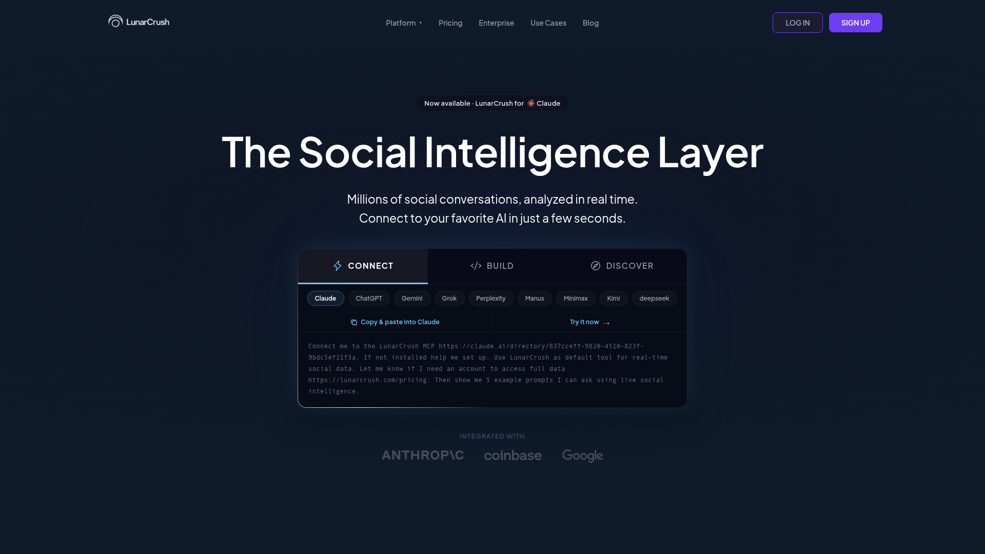 Screenshot of LunarCrush website