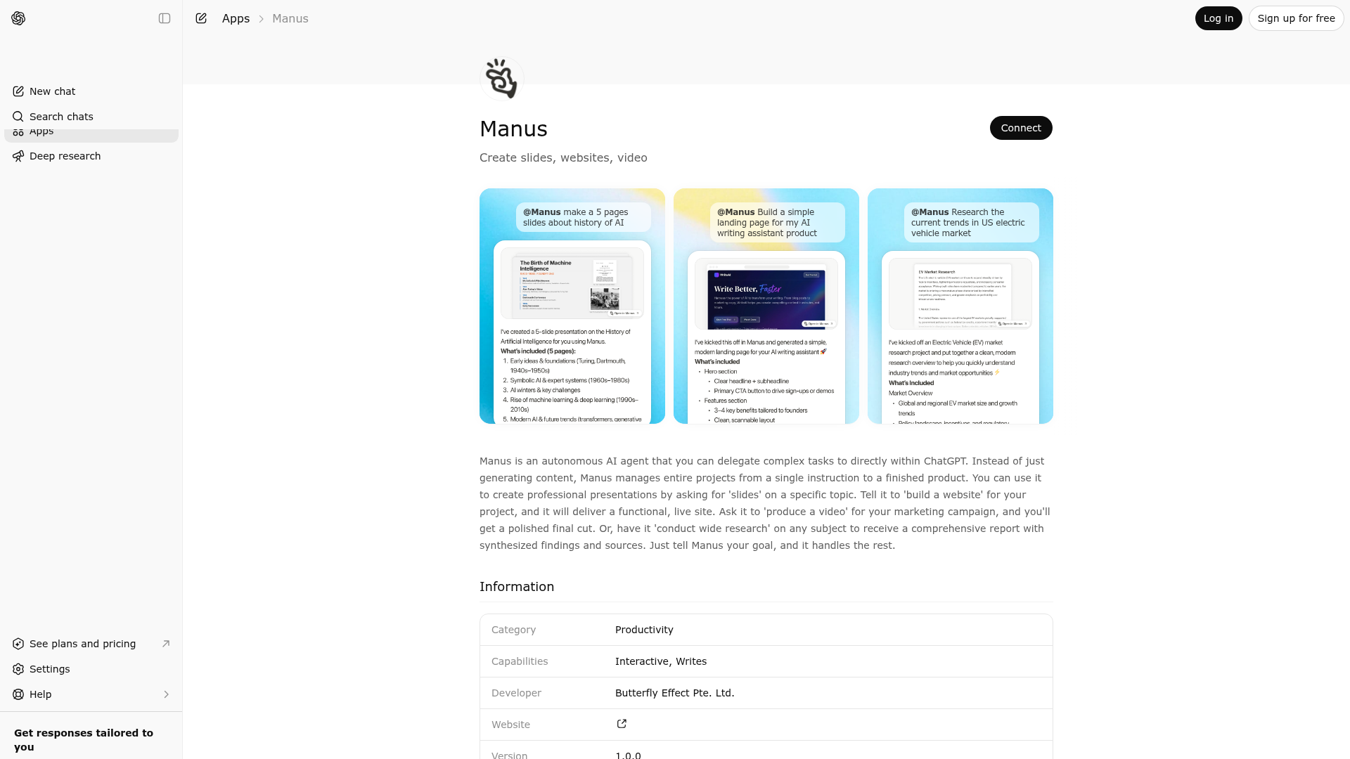 Screenshot of Manus website