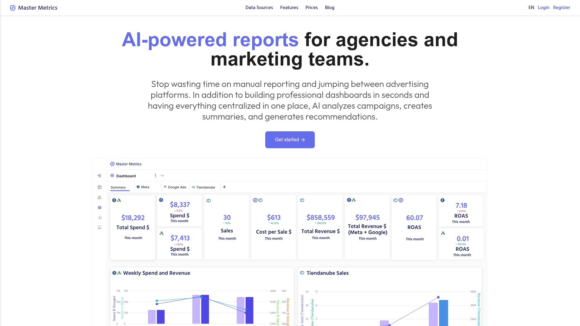 Screenshot of Master Metrics website