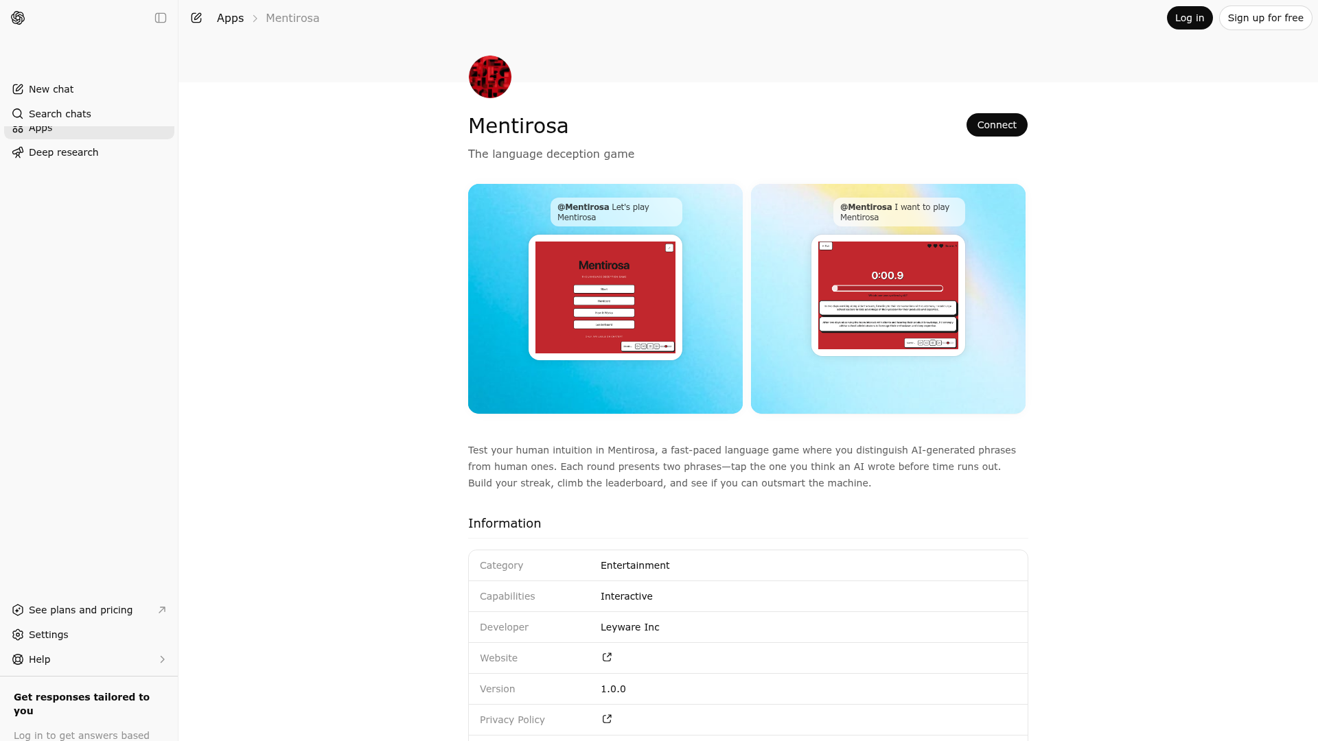 Screenshot of Mentirosa website