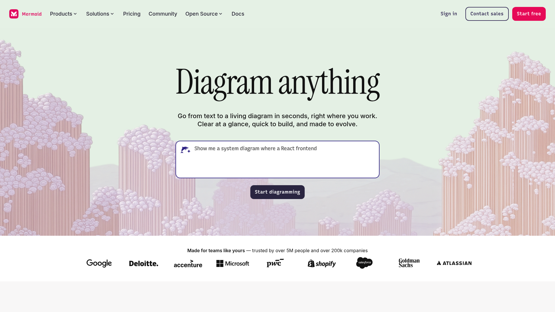 Screenshot of Mermaid Chart website