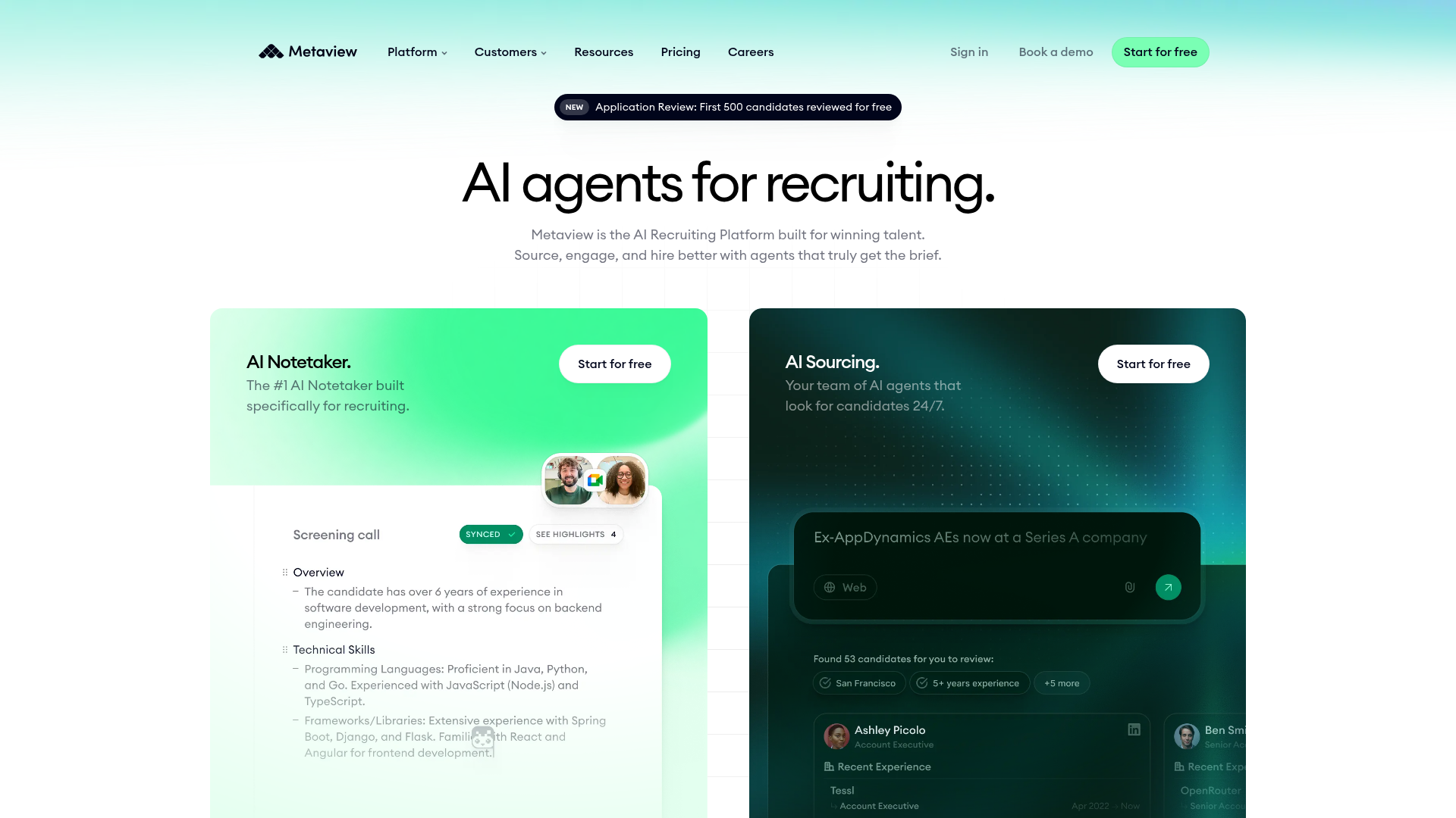 Screenshot of Metaview website
