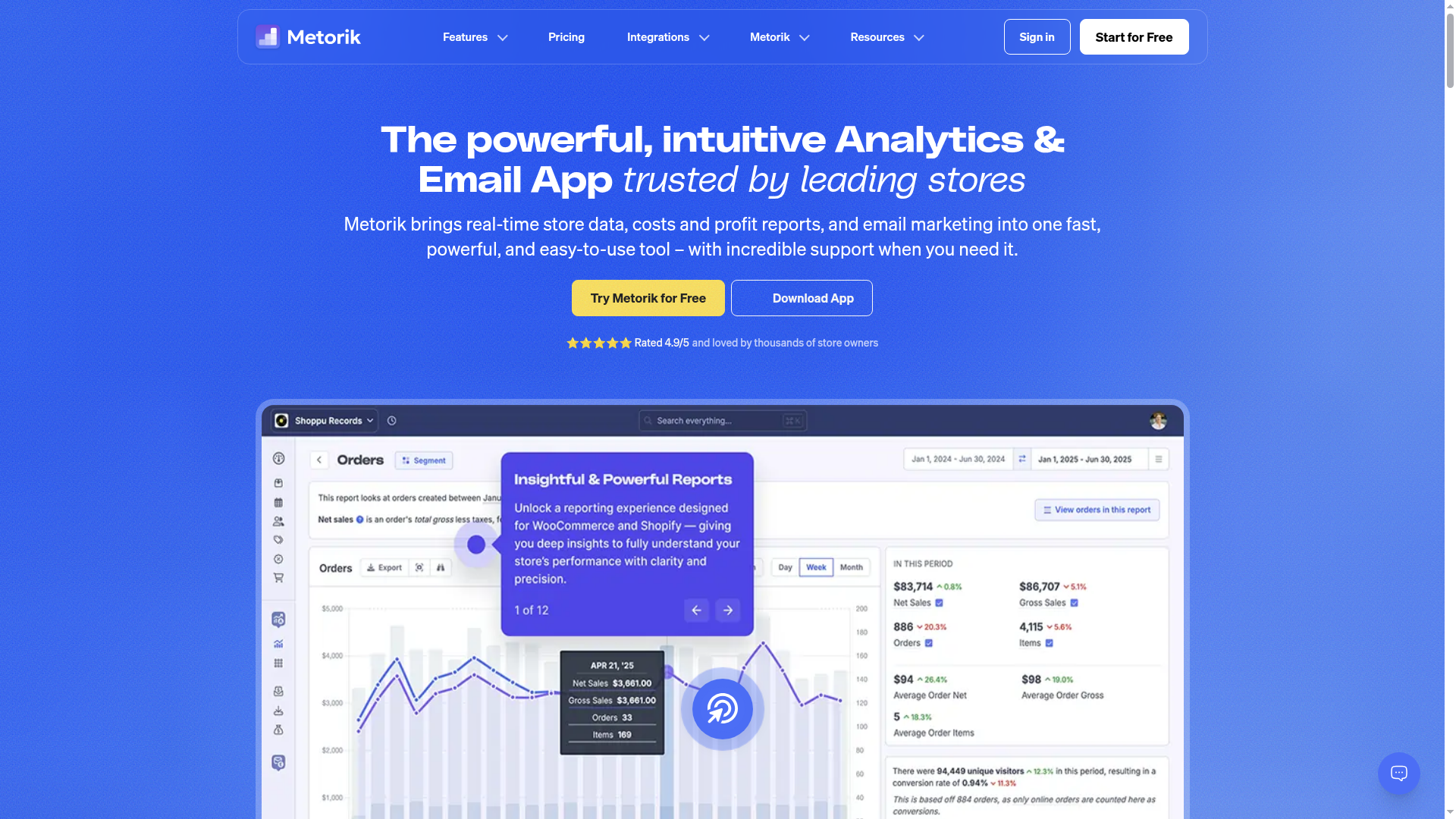Screenshot of Metorik website