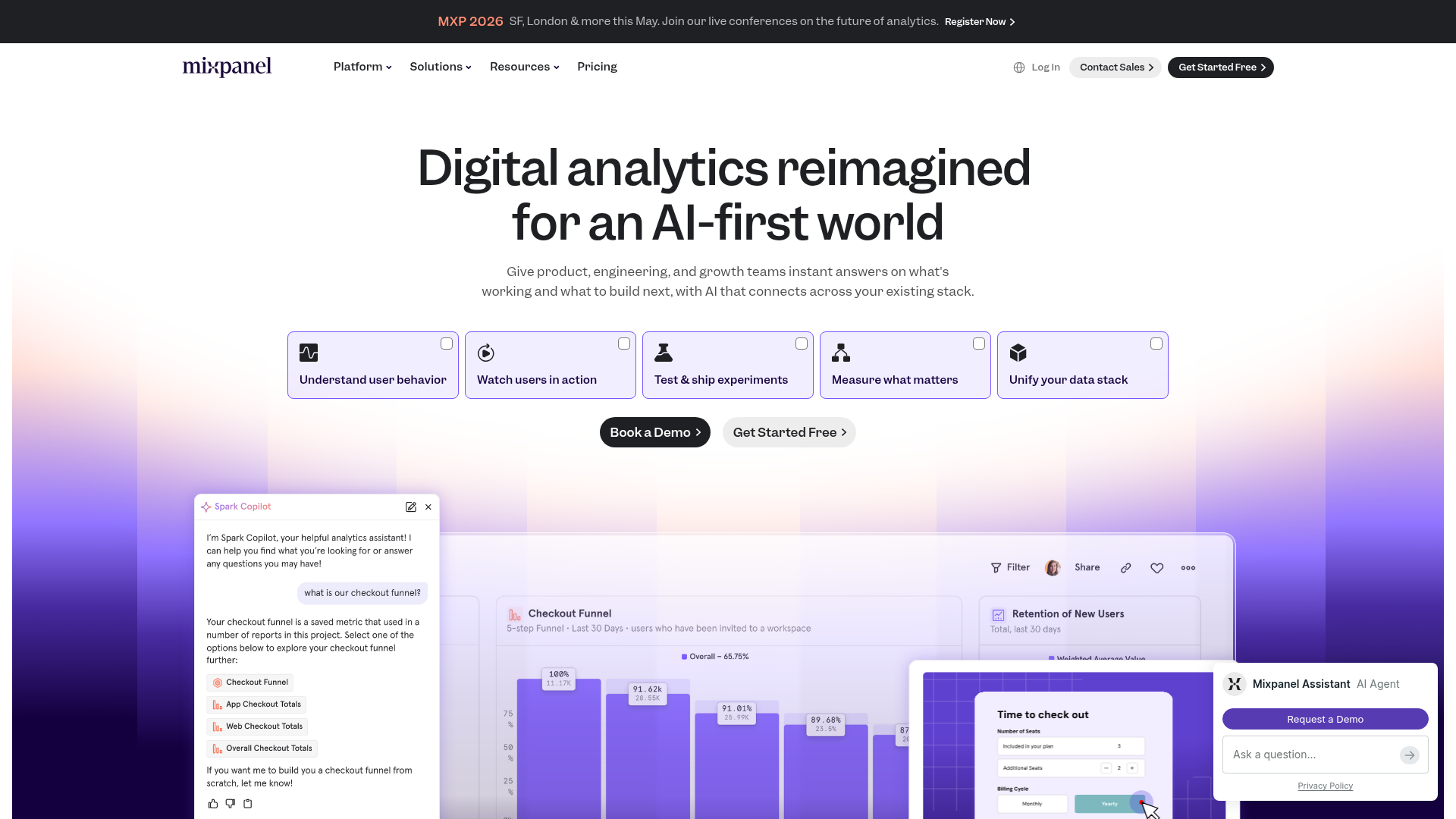 Screenshot of Mixpanel website