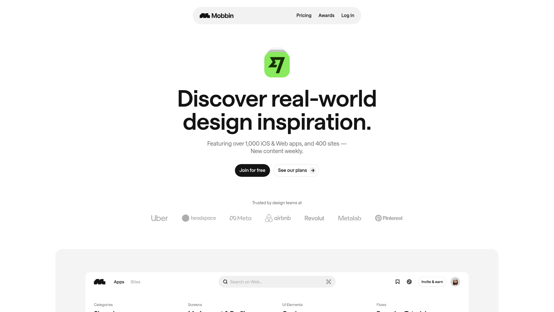 Screenshot of Mobbin website