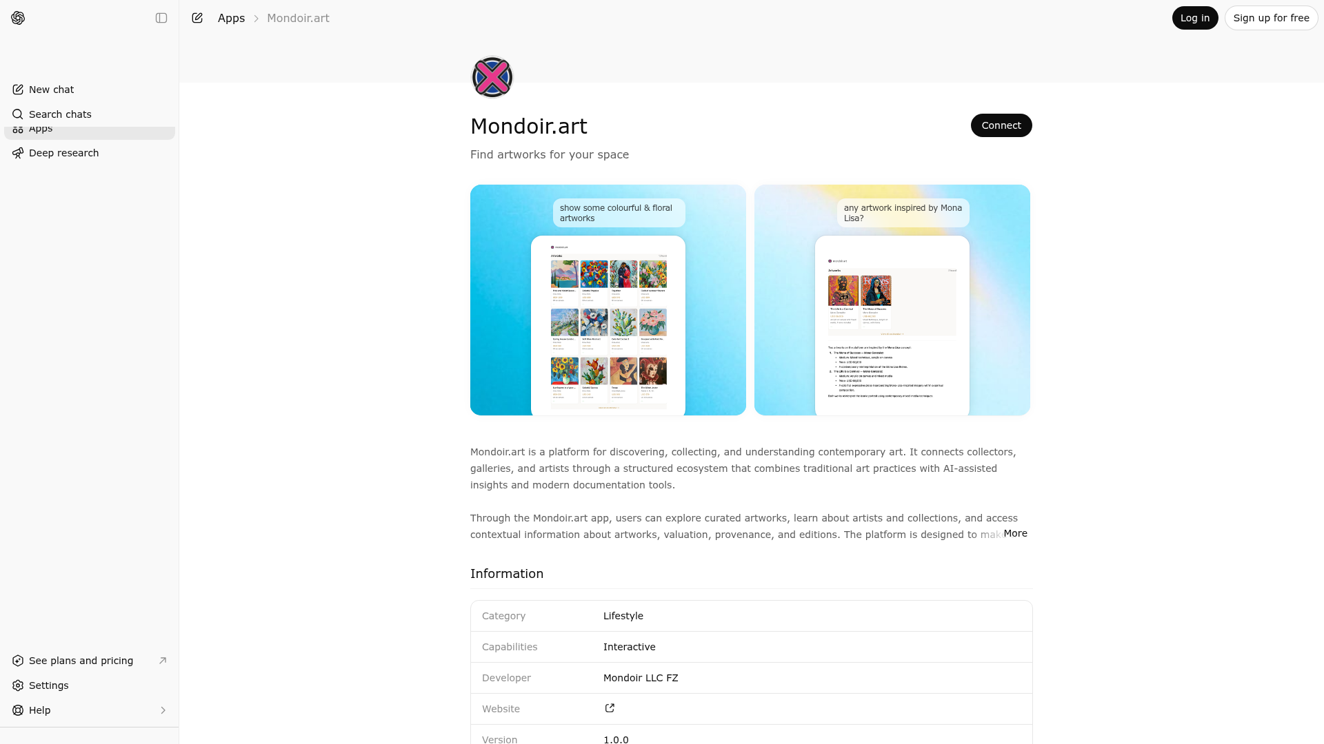 Screenshot of Mondoir.art website