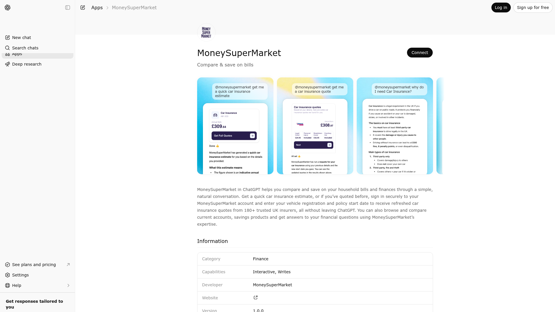 Screenshot of MoneySuperMarket website
