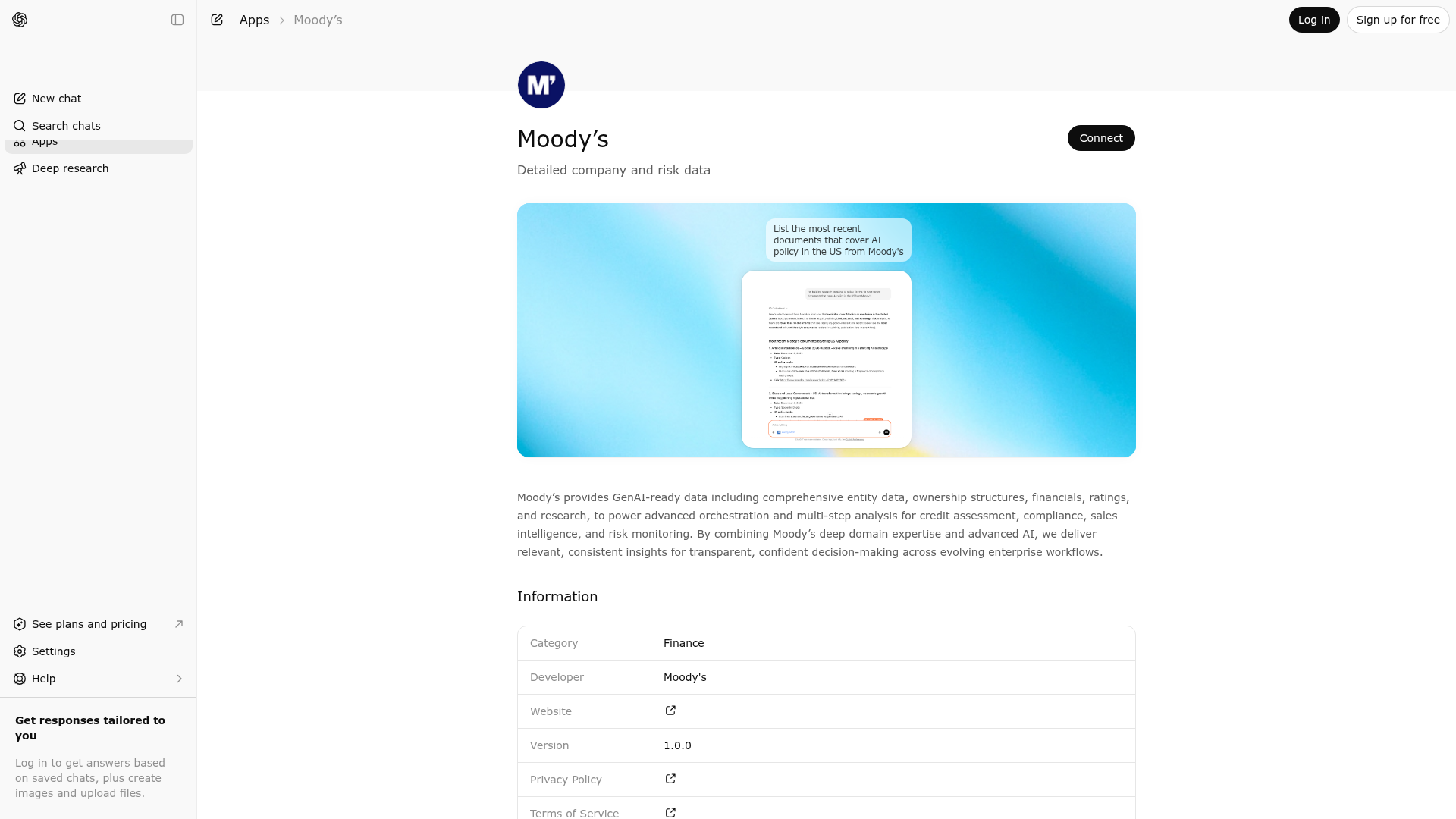 Screenshot of Moody’s website