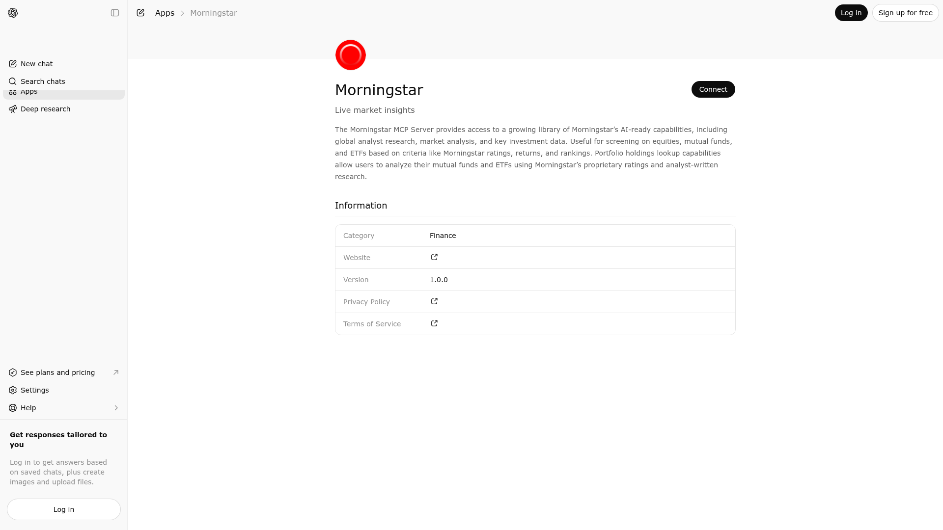 Screenshot of Morningstar website