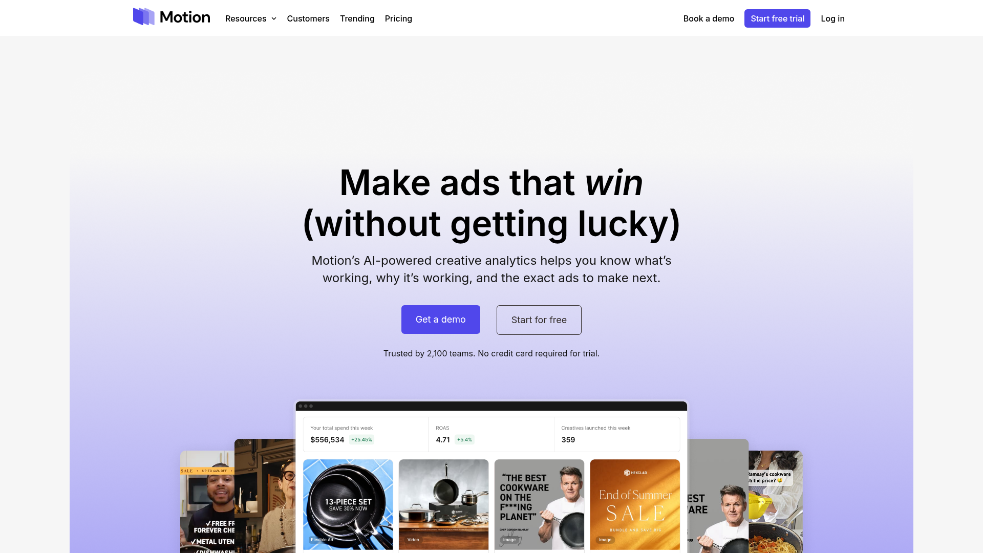 Screenshot of Motion Creative Analytics website