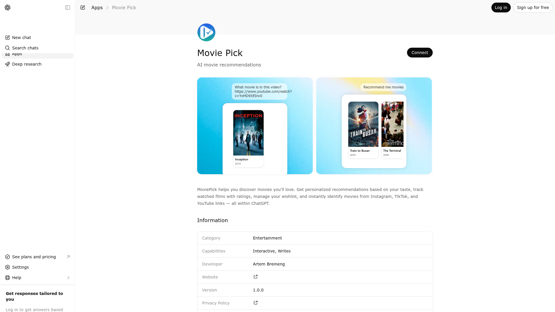 Screenshot of Movie Pick website