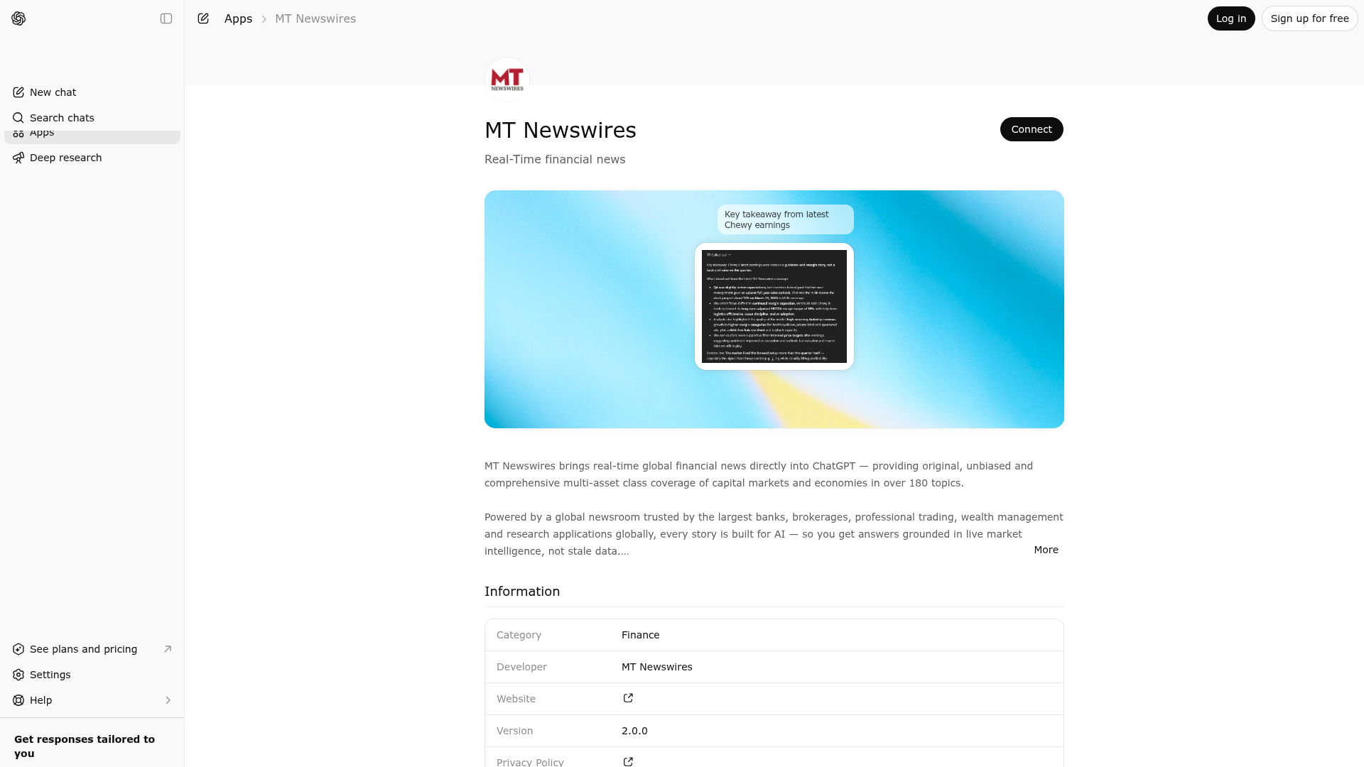 Screenshot of MT Newswires website