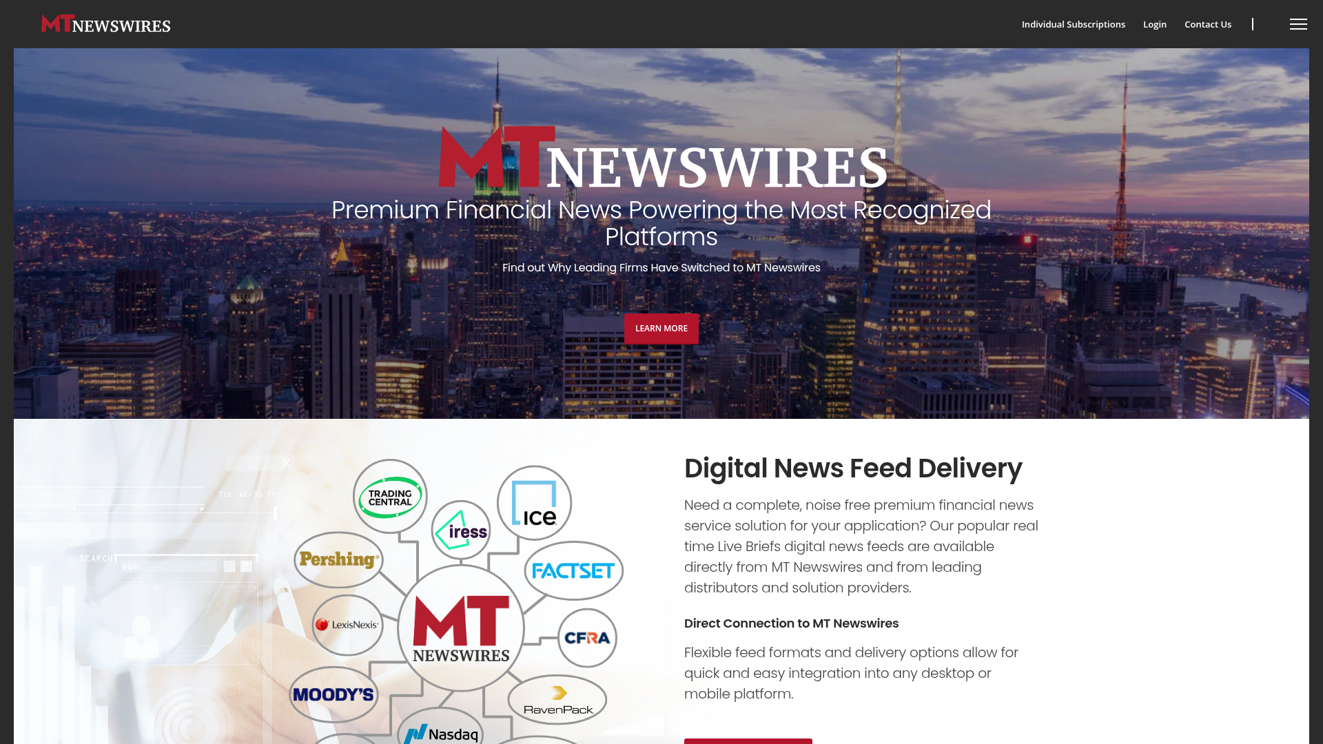 Screenshot of MT Newswires website