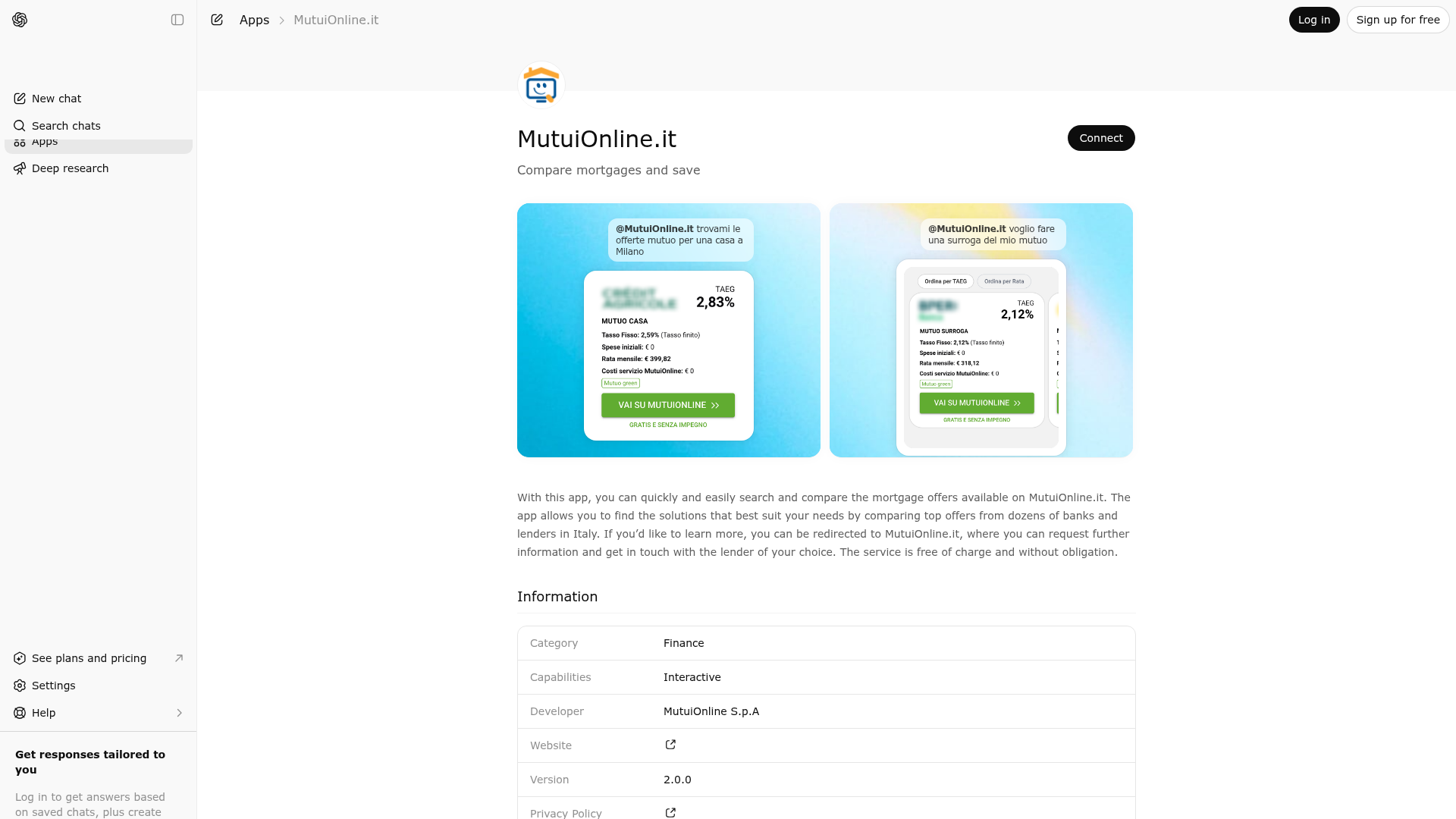 Screenshot of MutuiOnline.it website