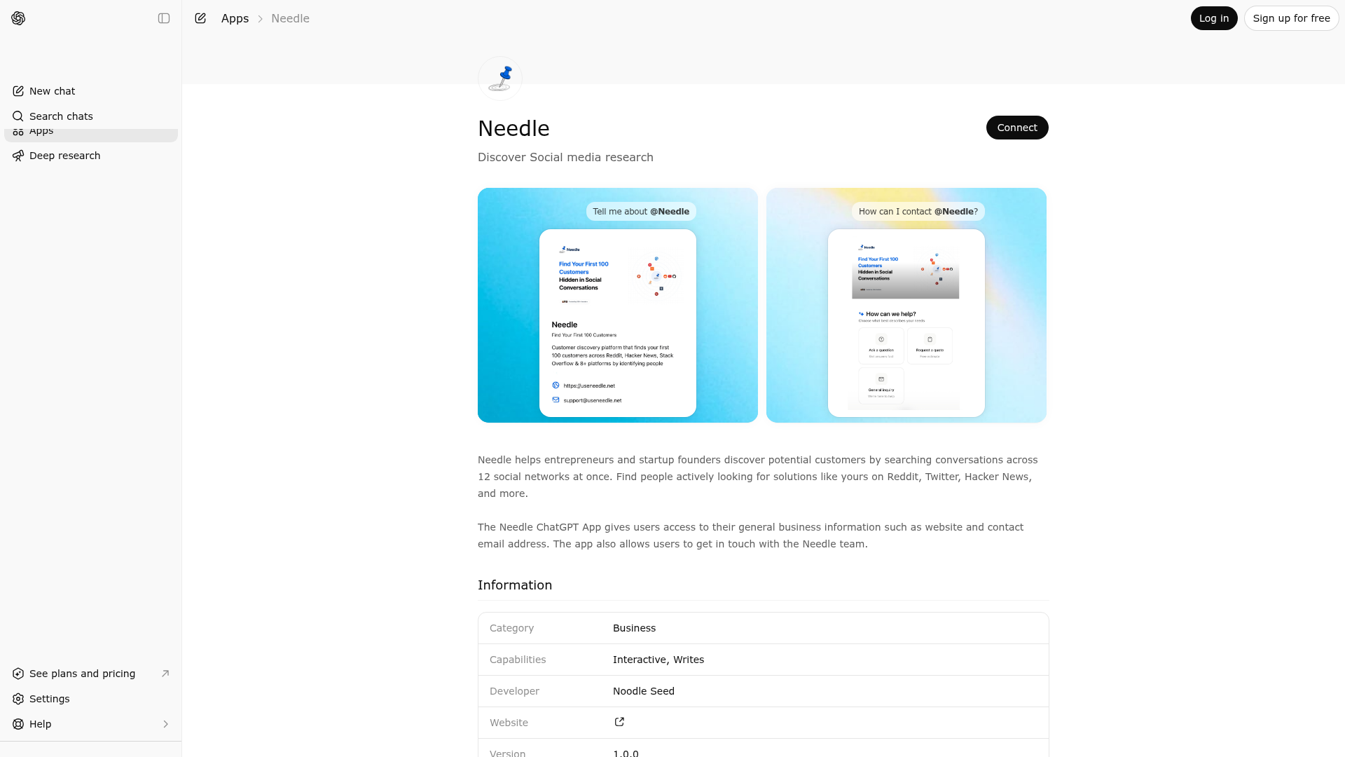 Screenshot of Needle website