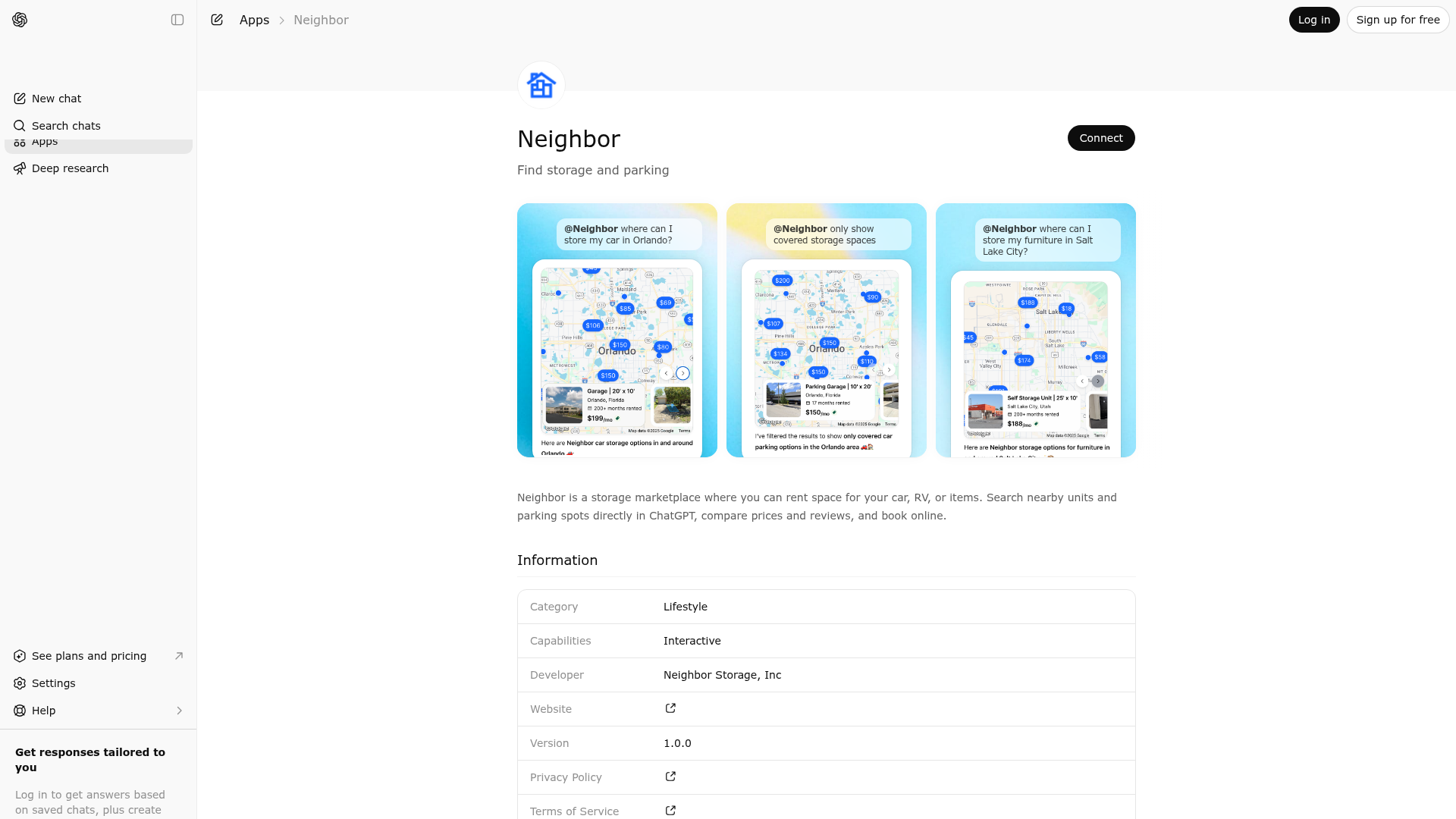 Screenshot of Neighbor website