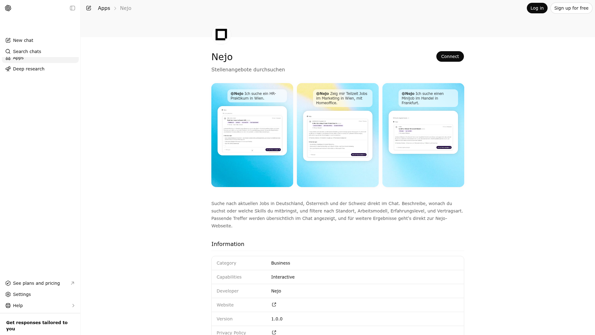 Screenshot of Nejo website
