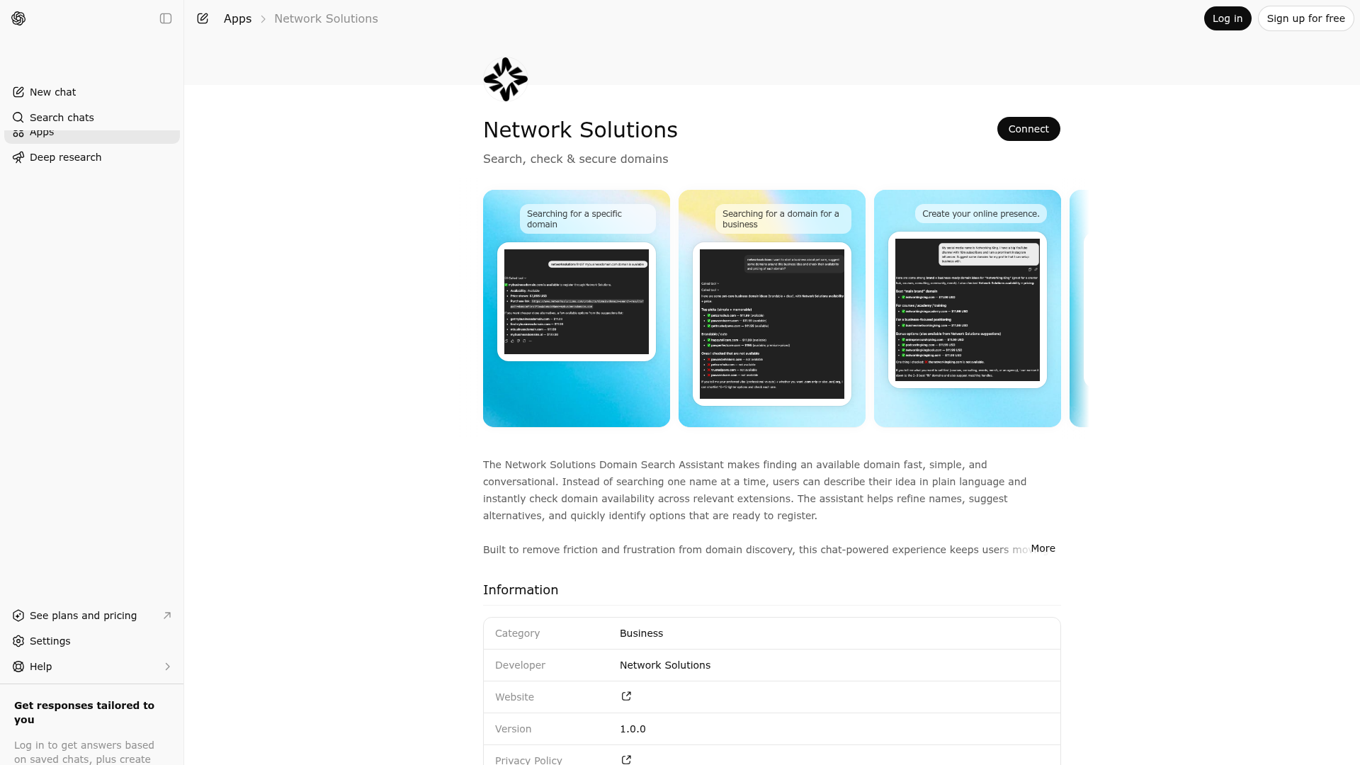 Screenshot of Network Solutions website