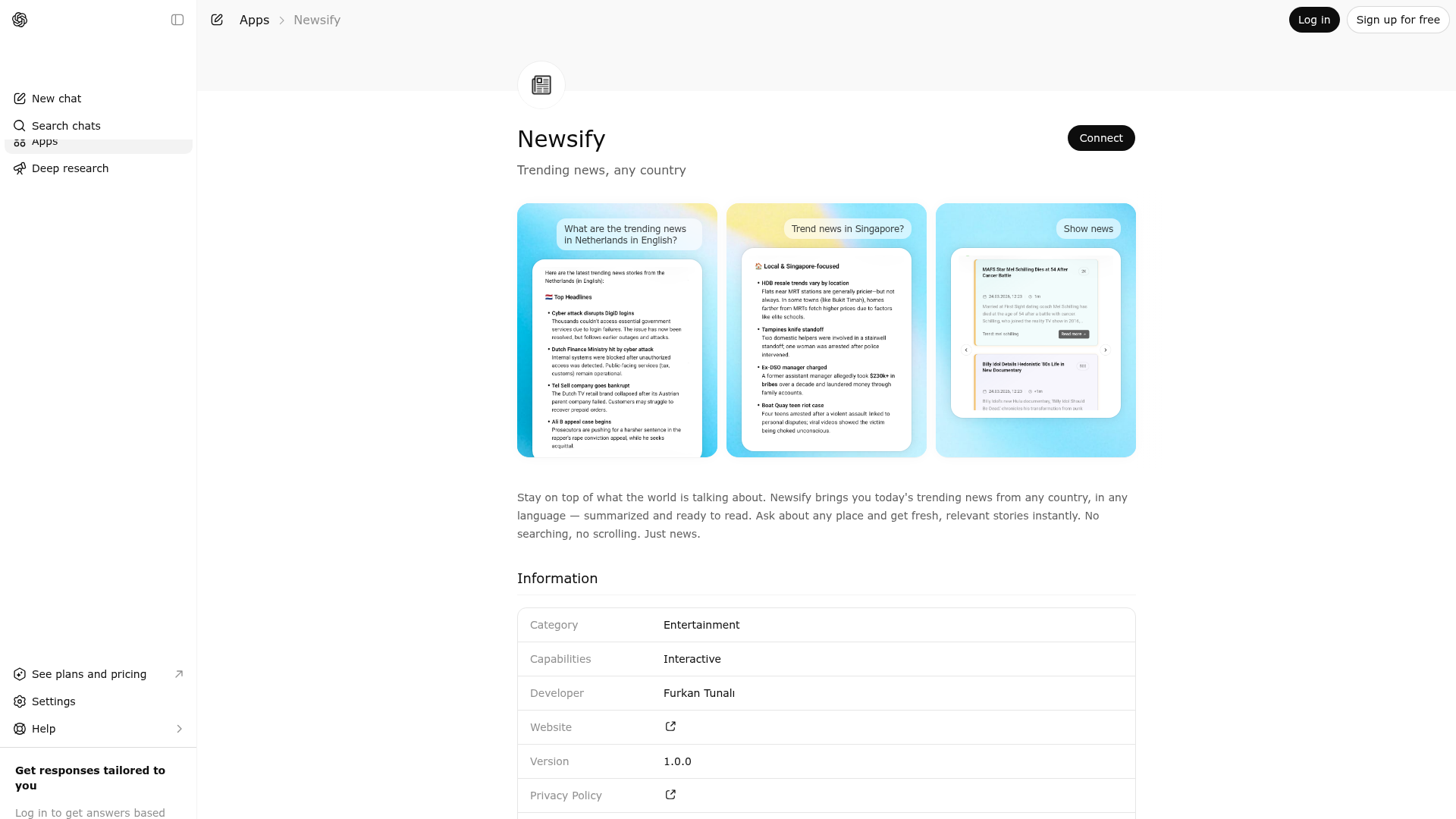 Screenshot of Newsify website