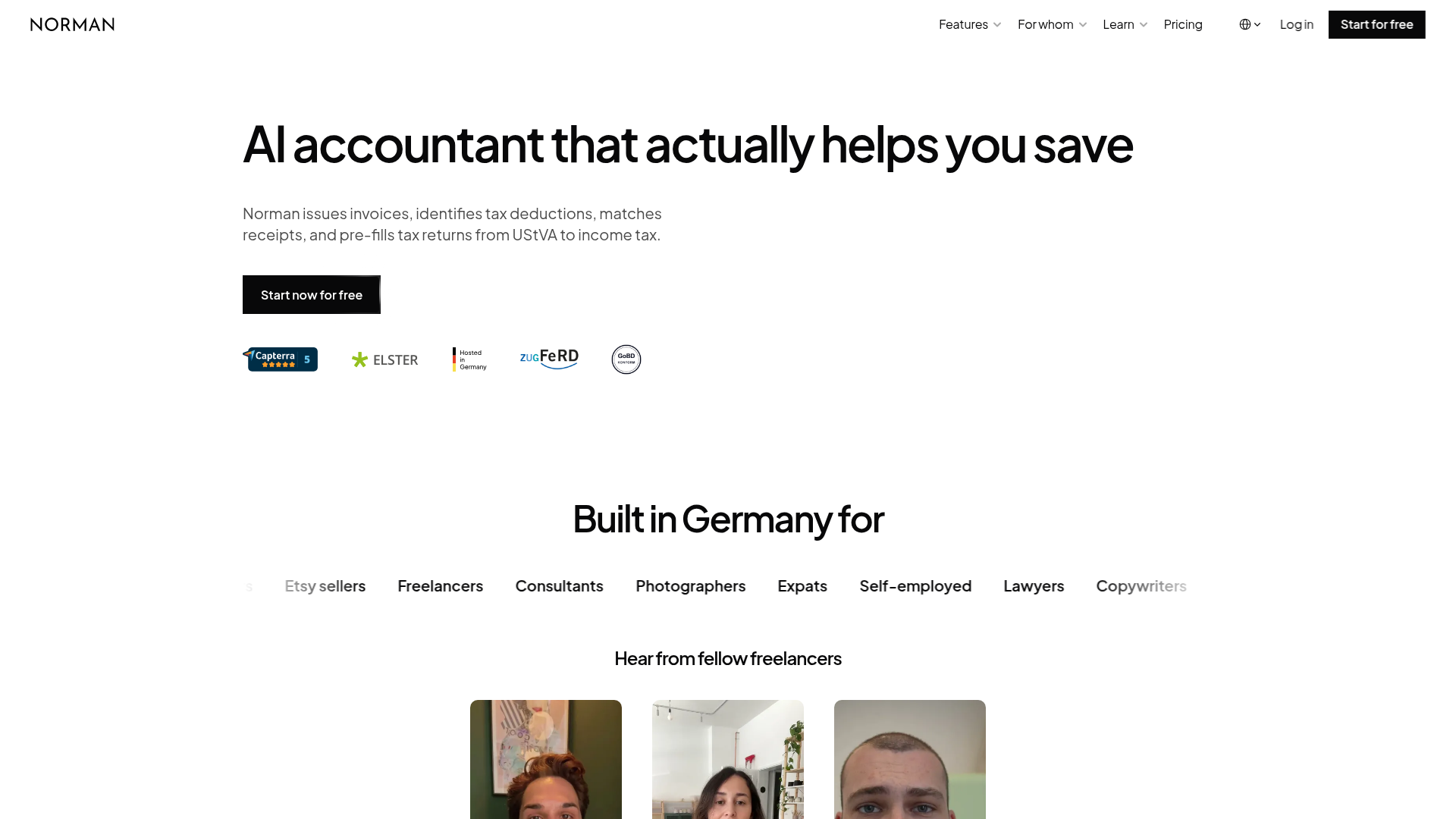 Screenshot of Norman website