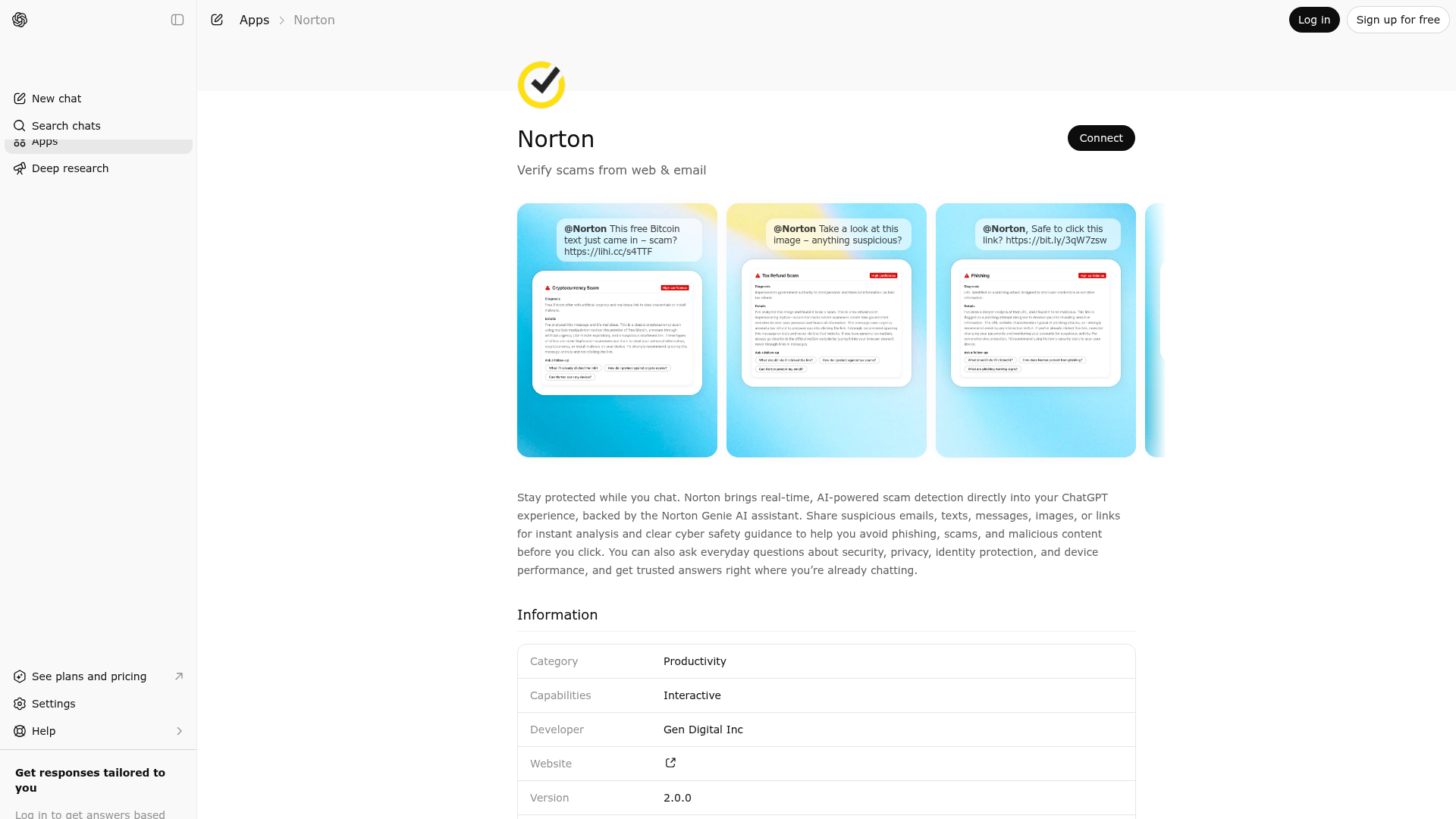 Screenshot of Norton website