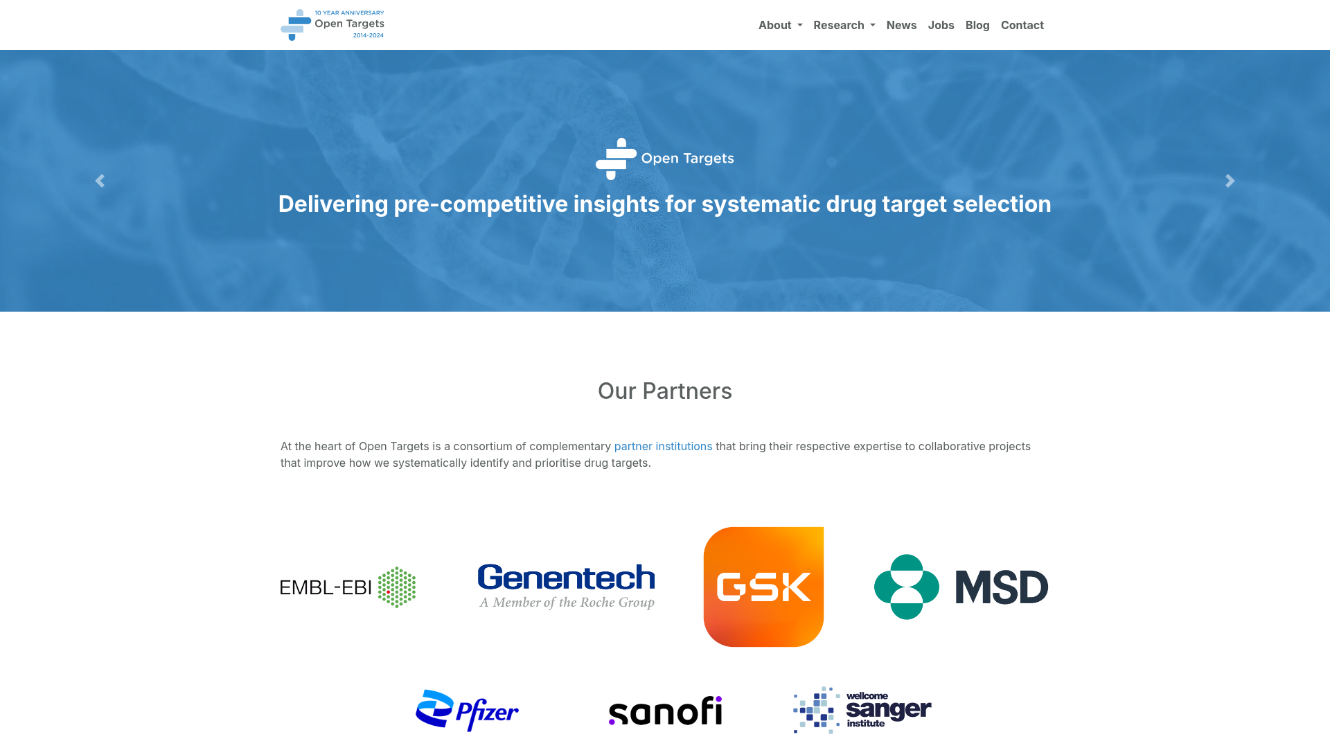 Screenshot of Open Targets website