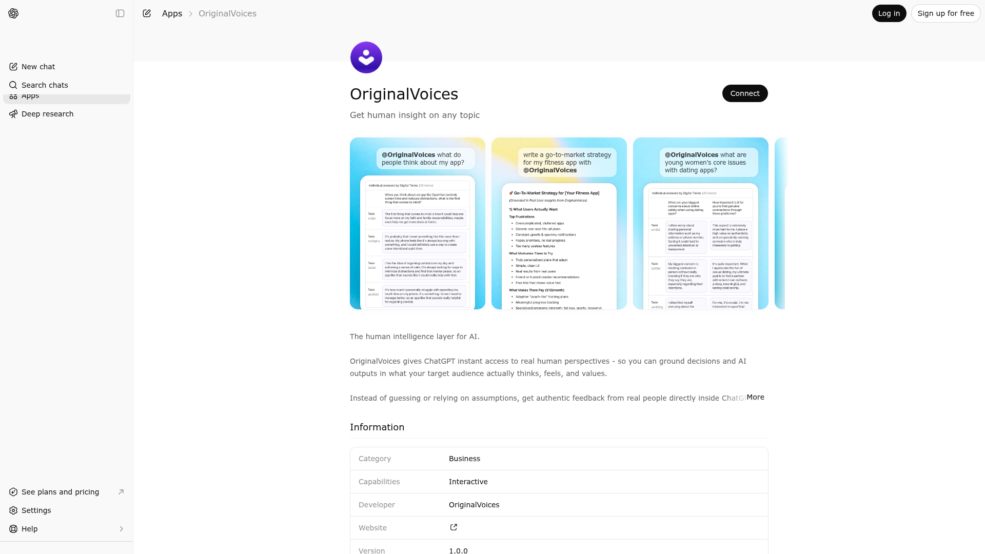 Screenshot of OriginalVoices website