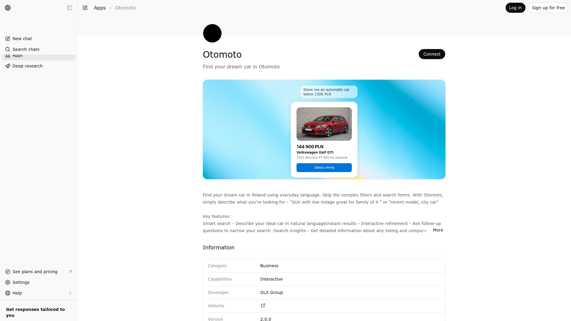 Screenshot of Otomoto website