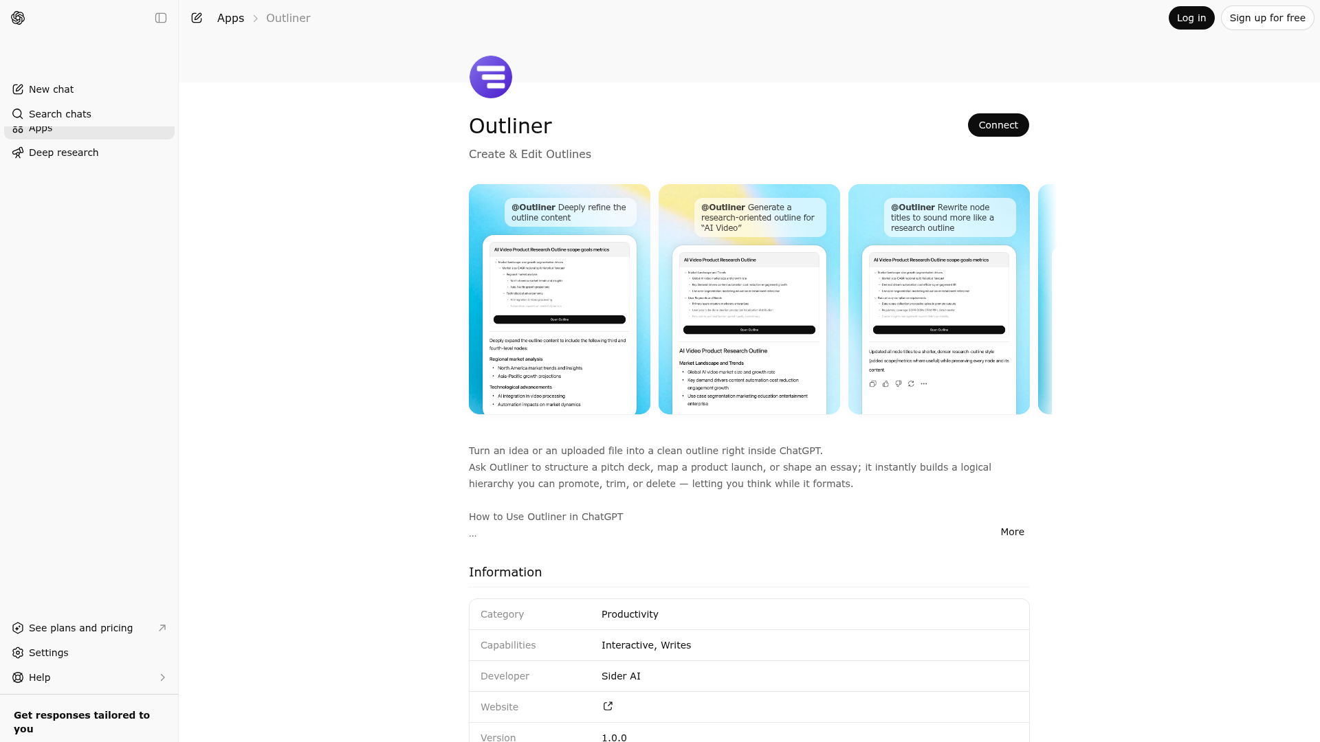 Screenshot of Outliner website