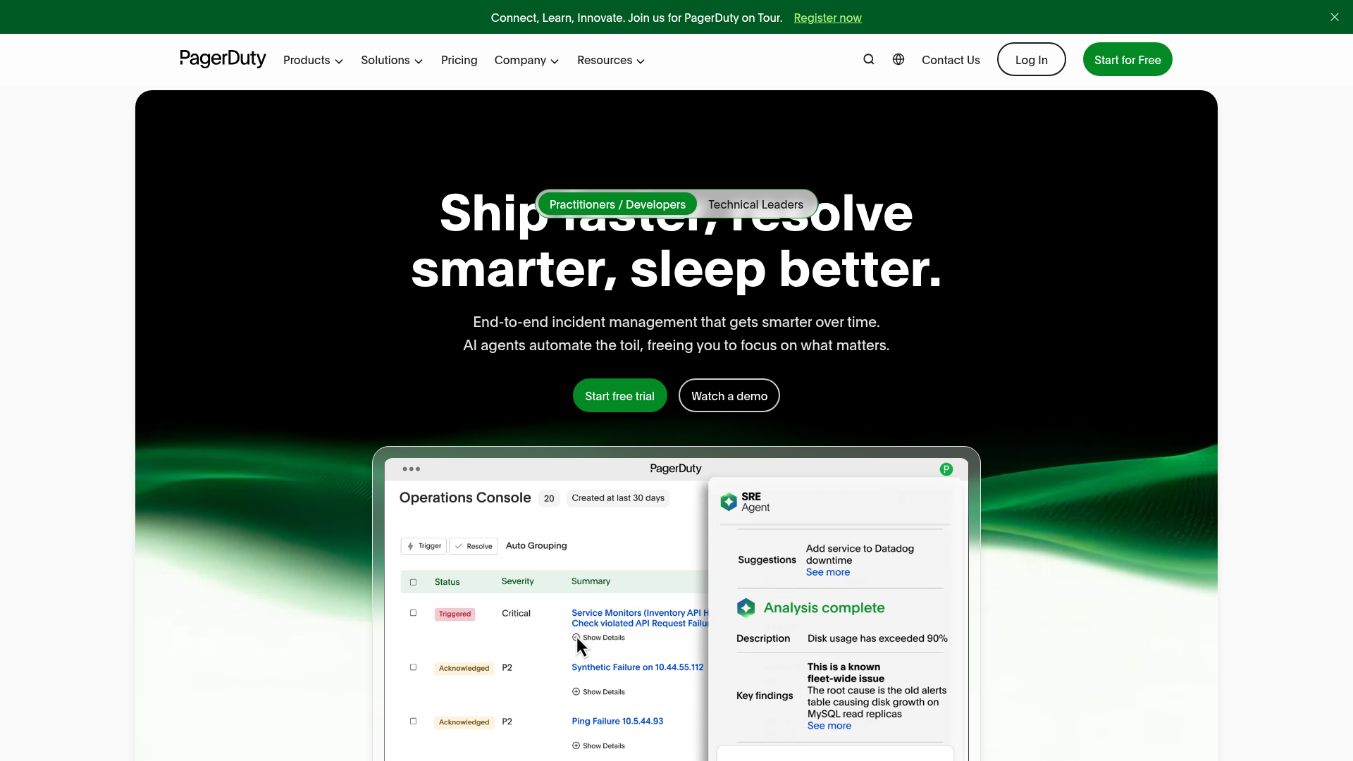 Screenshot of PagerDuty website