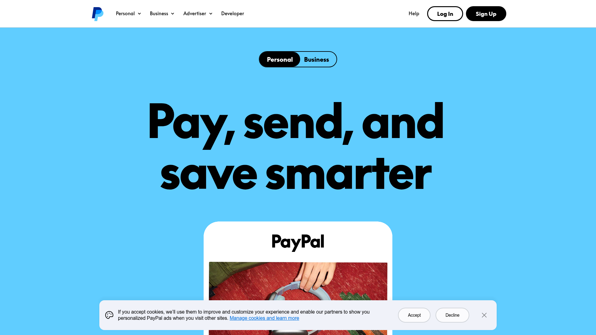 Screenshot of PayPal website