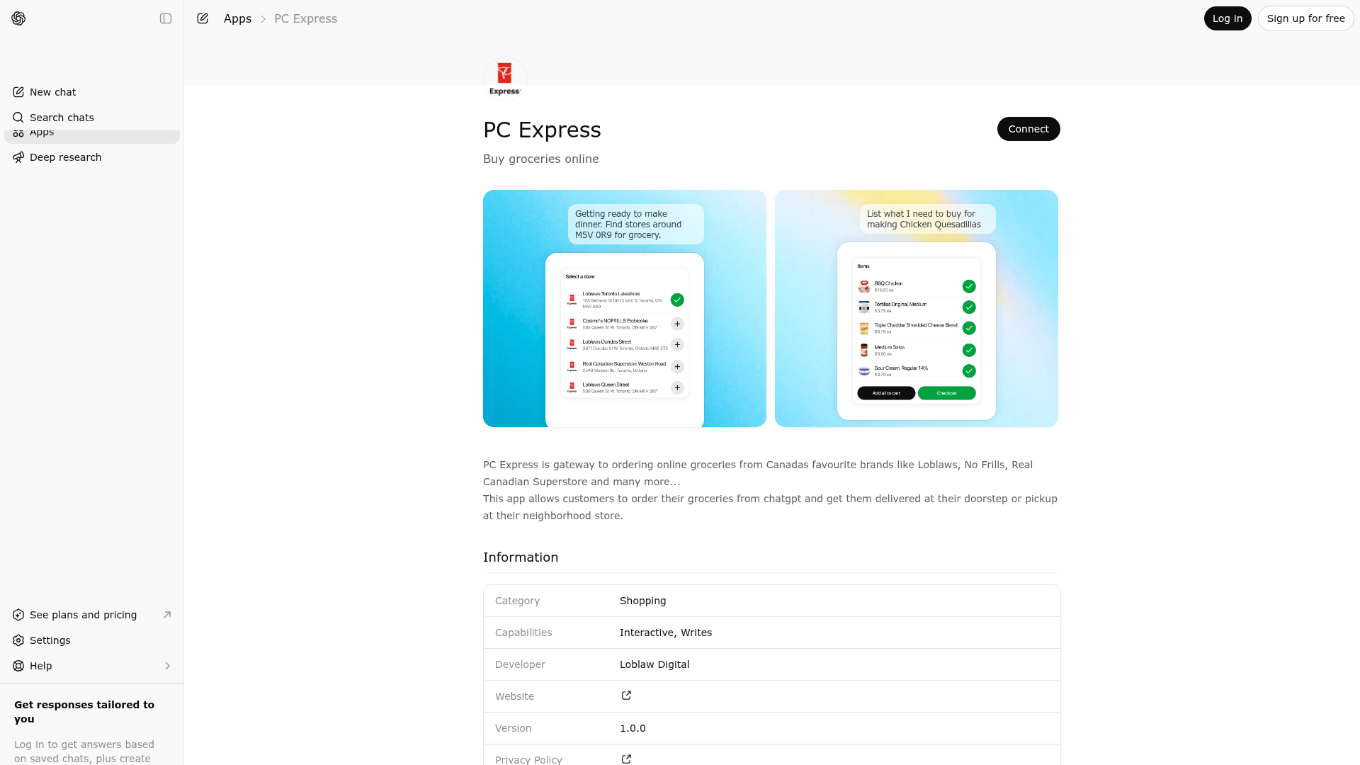 Screenshot of PC Express website