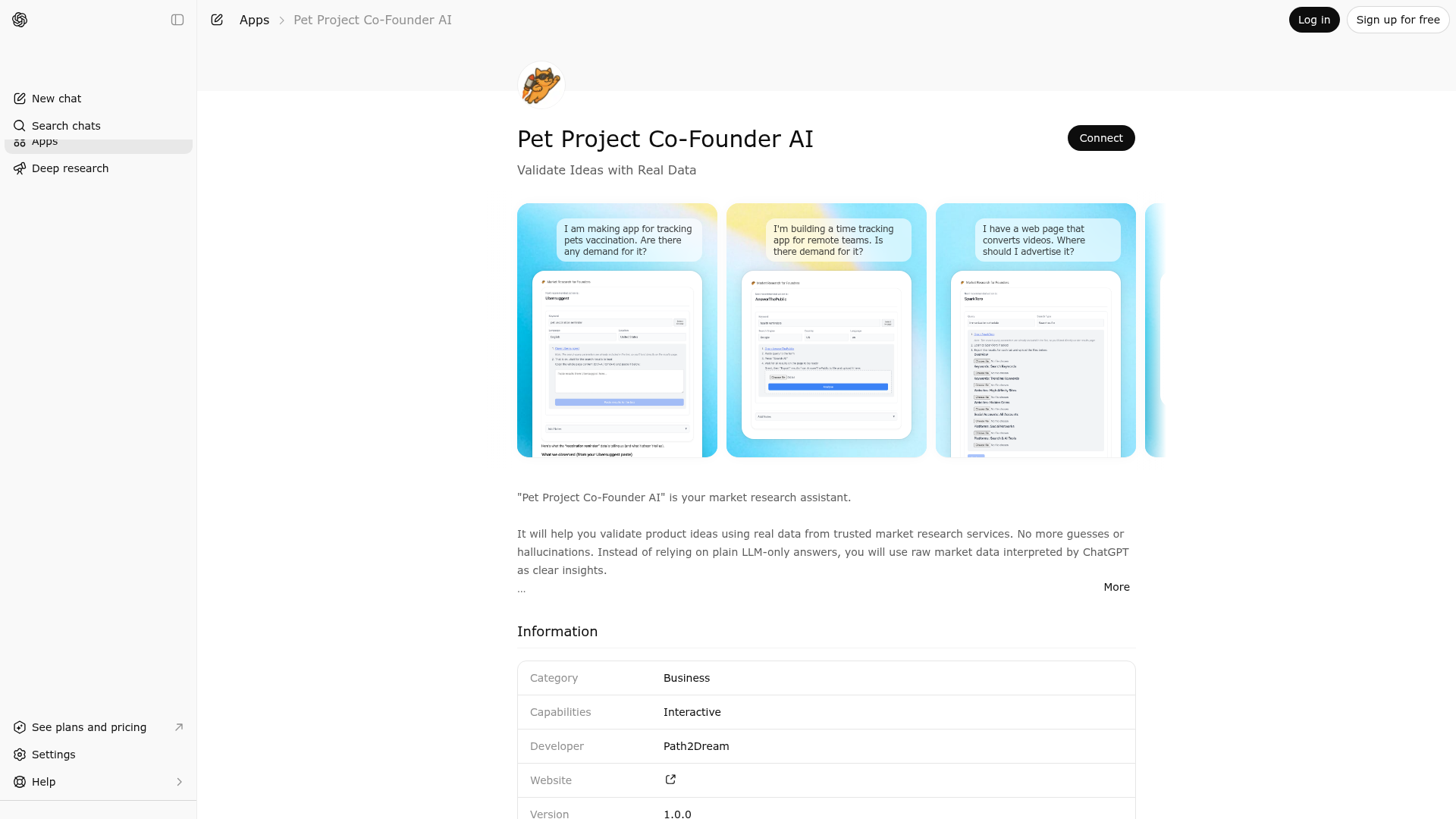 Screenshot of Pet Project Co-Founder AI website