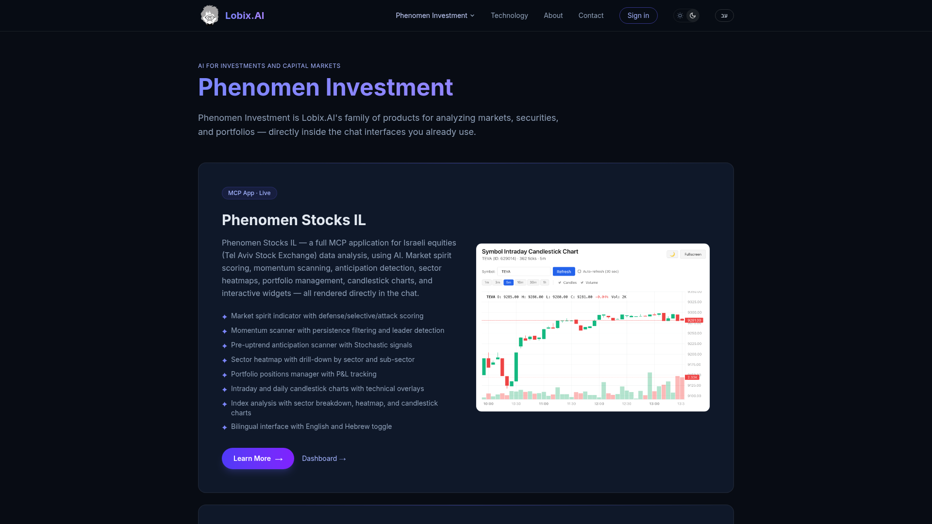 Screenshot of Phenomen Stocks IL website