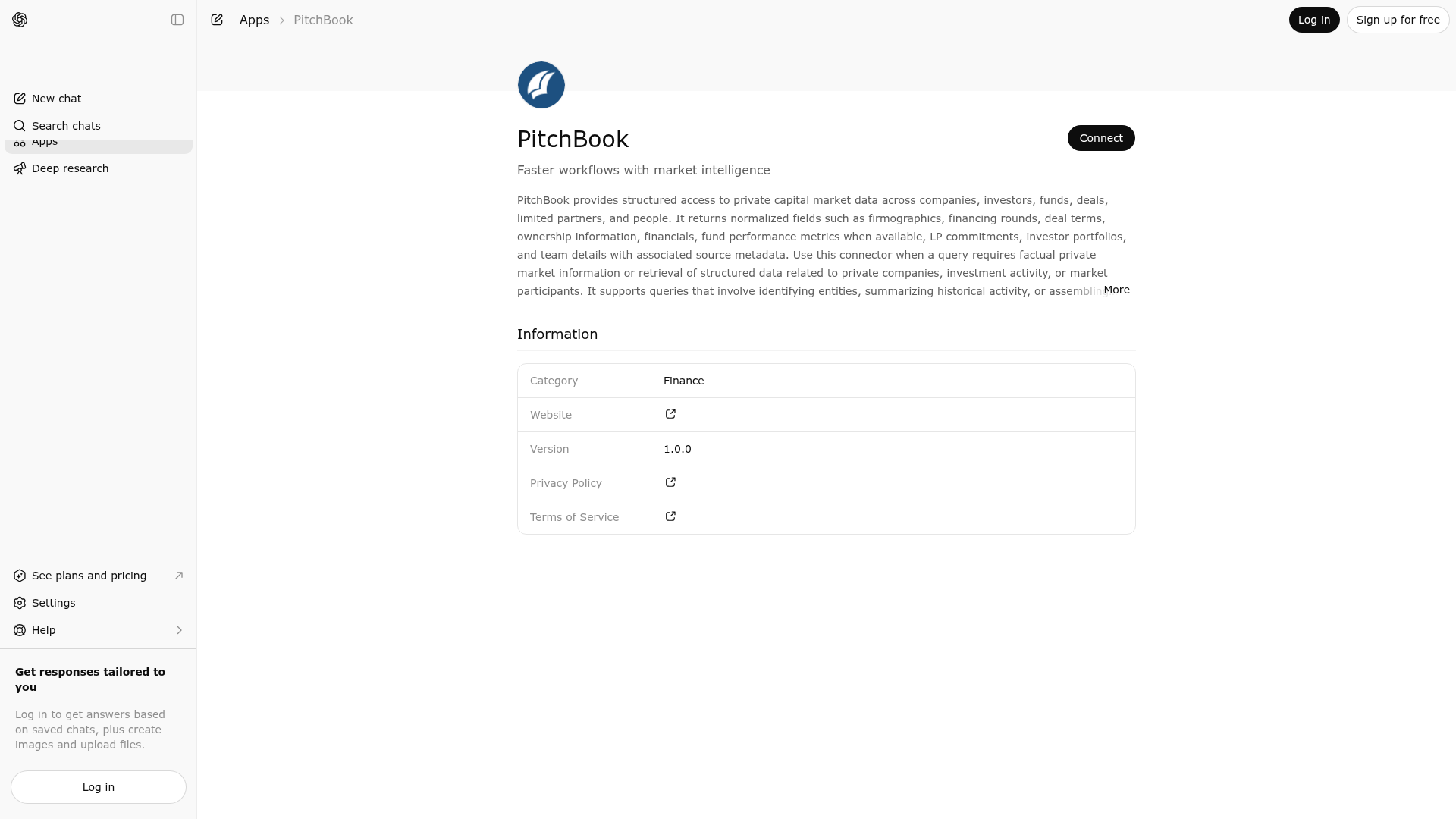 Screenshot of PitchBook website
