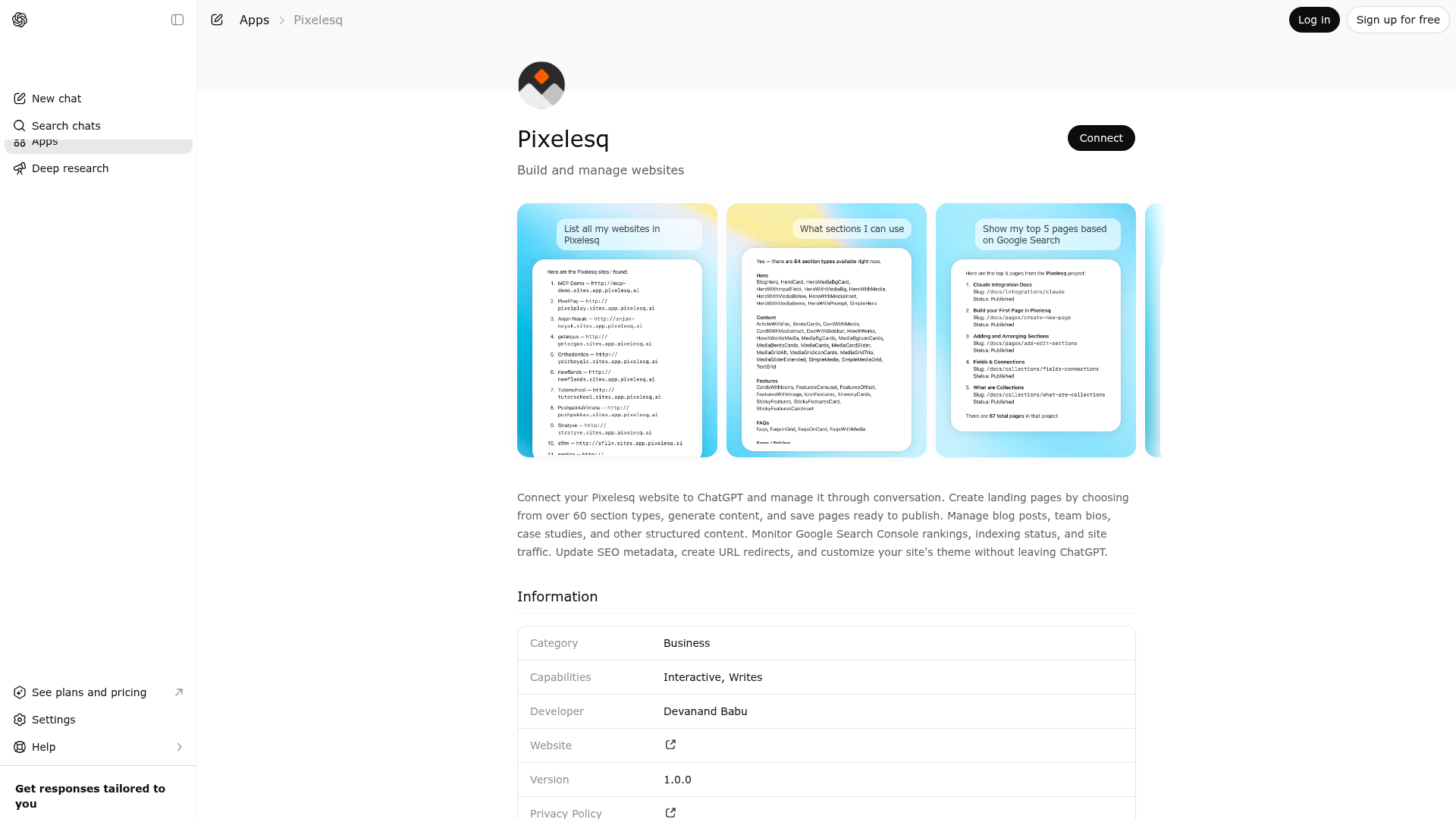 Screenshot of Pixelesq website