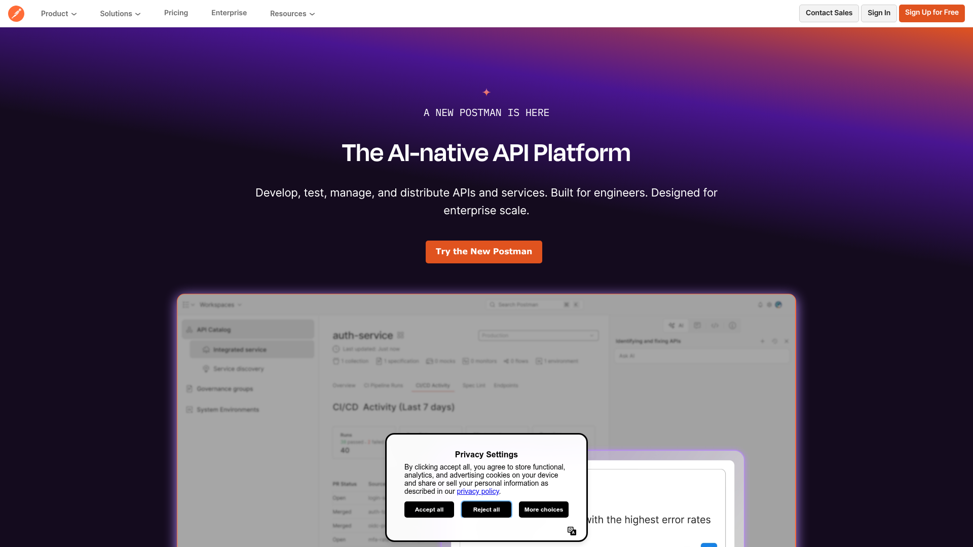 Screenshot of Postman website