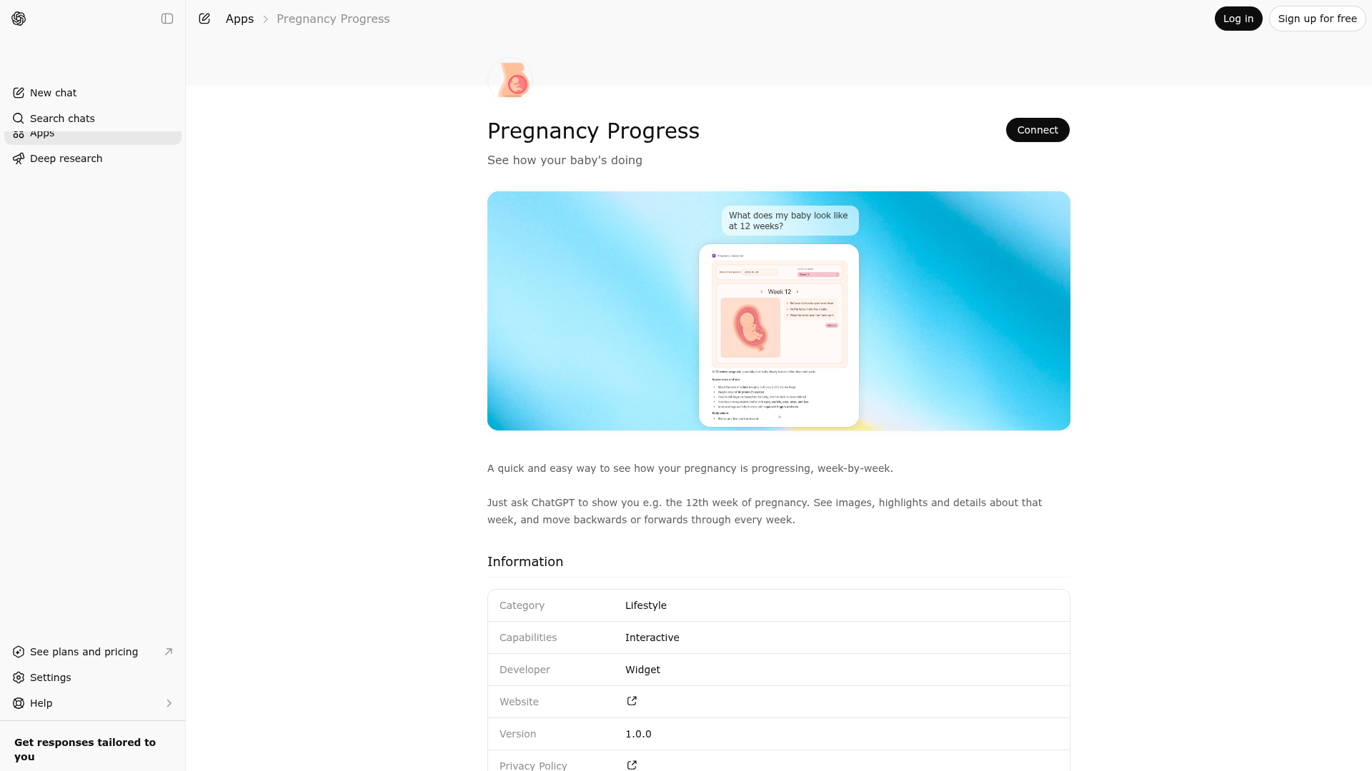 Screenshot of Pregnancy Progress website