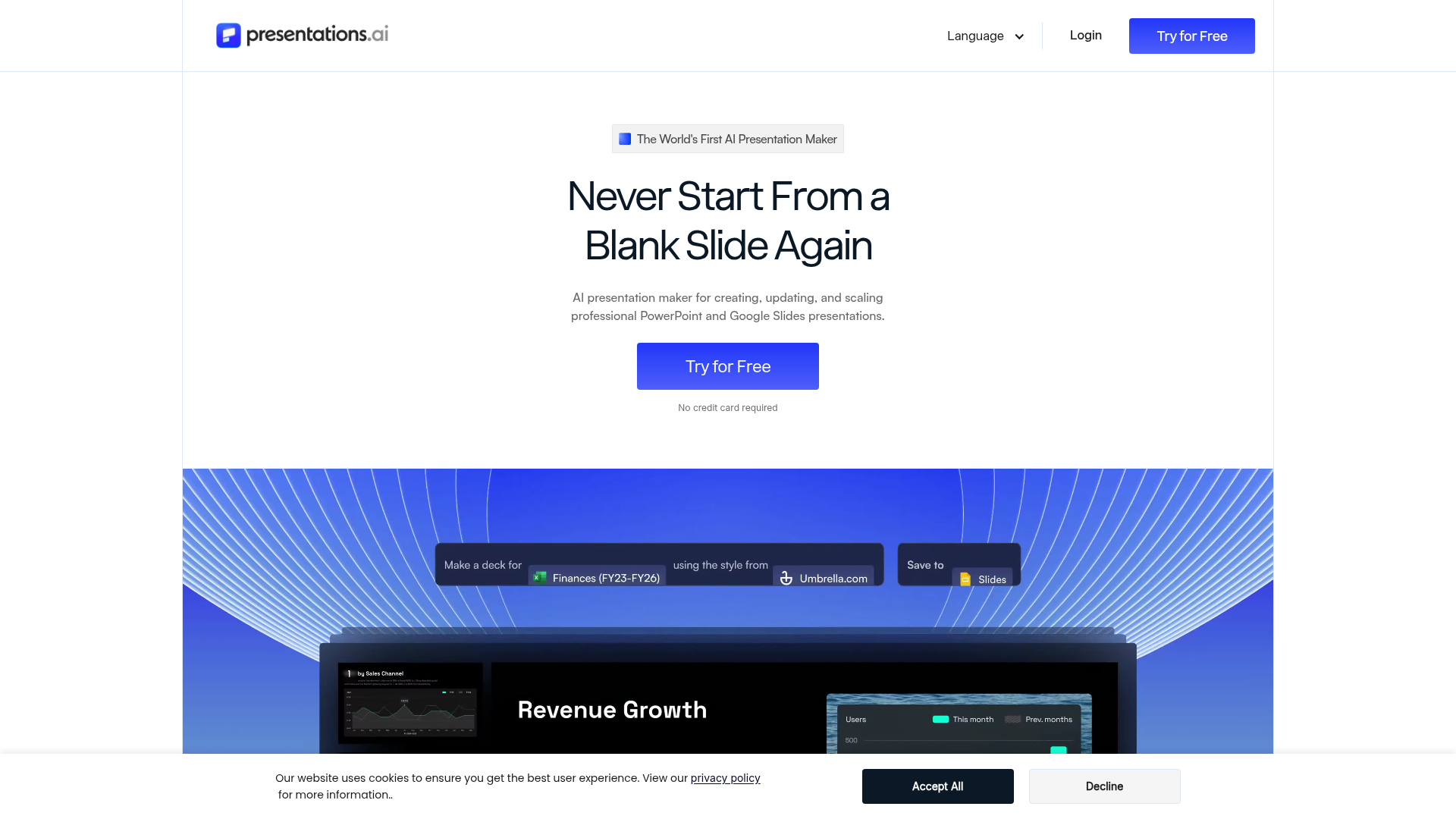 Screenshot of Presentations.AI website