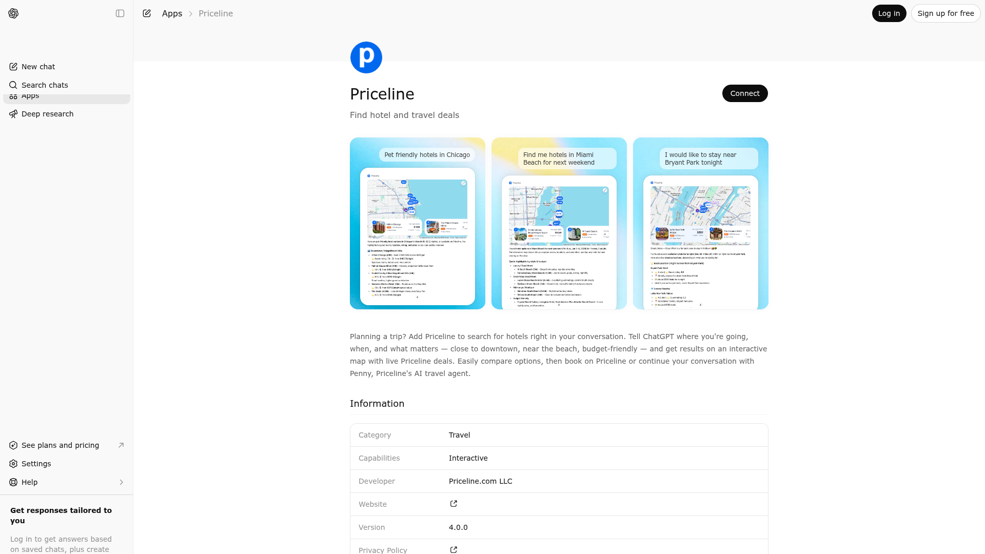 Screenshot of Priceline website