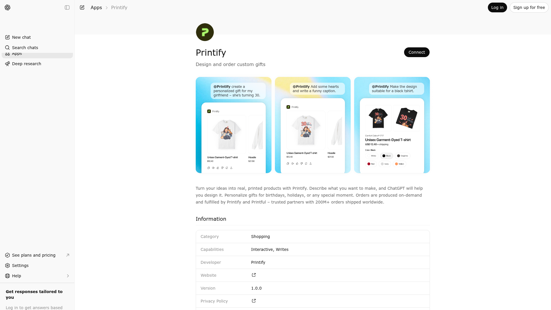 Screenshot of Printify website