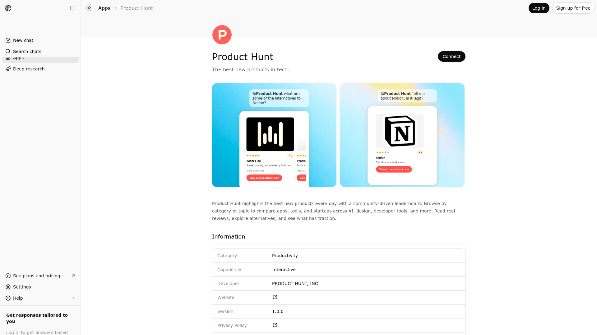 Screenshot of Product Hunt website